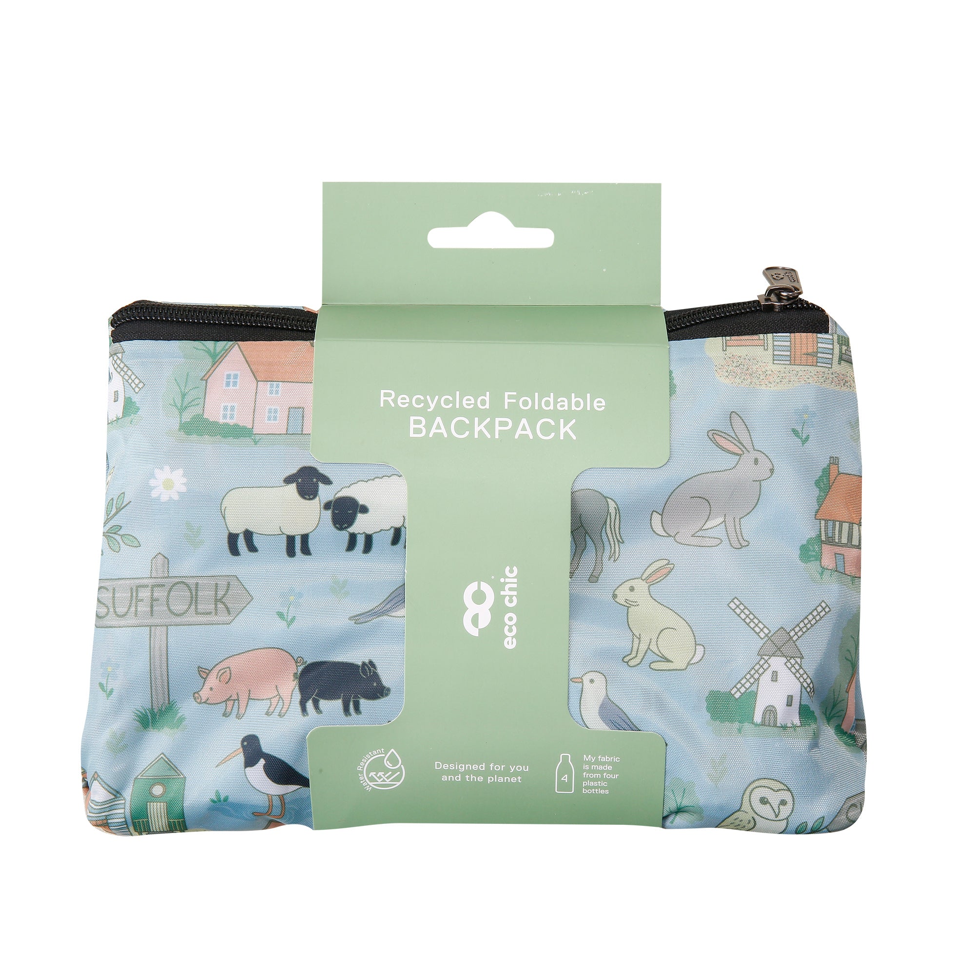 B109BU - Eco Chic Lightweight Foldable Backpack Suffolk Blue (Pack of 2)