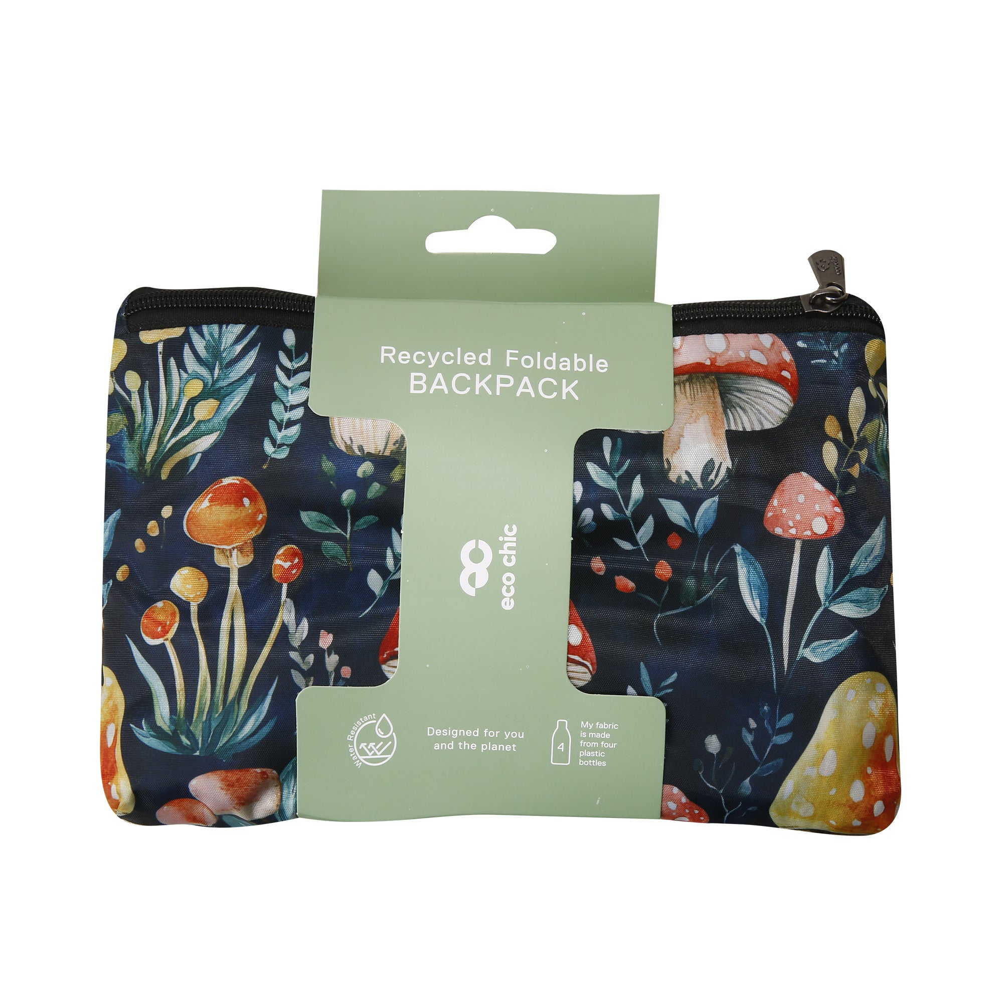 B110BK - Eco Chic Lightweight Foldable Backpack Toadstool Black (Pack of 2)