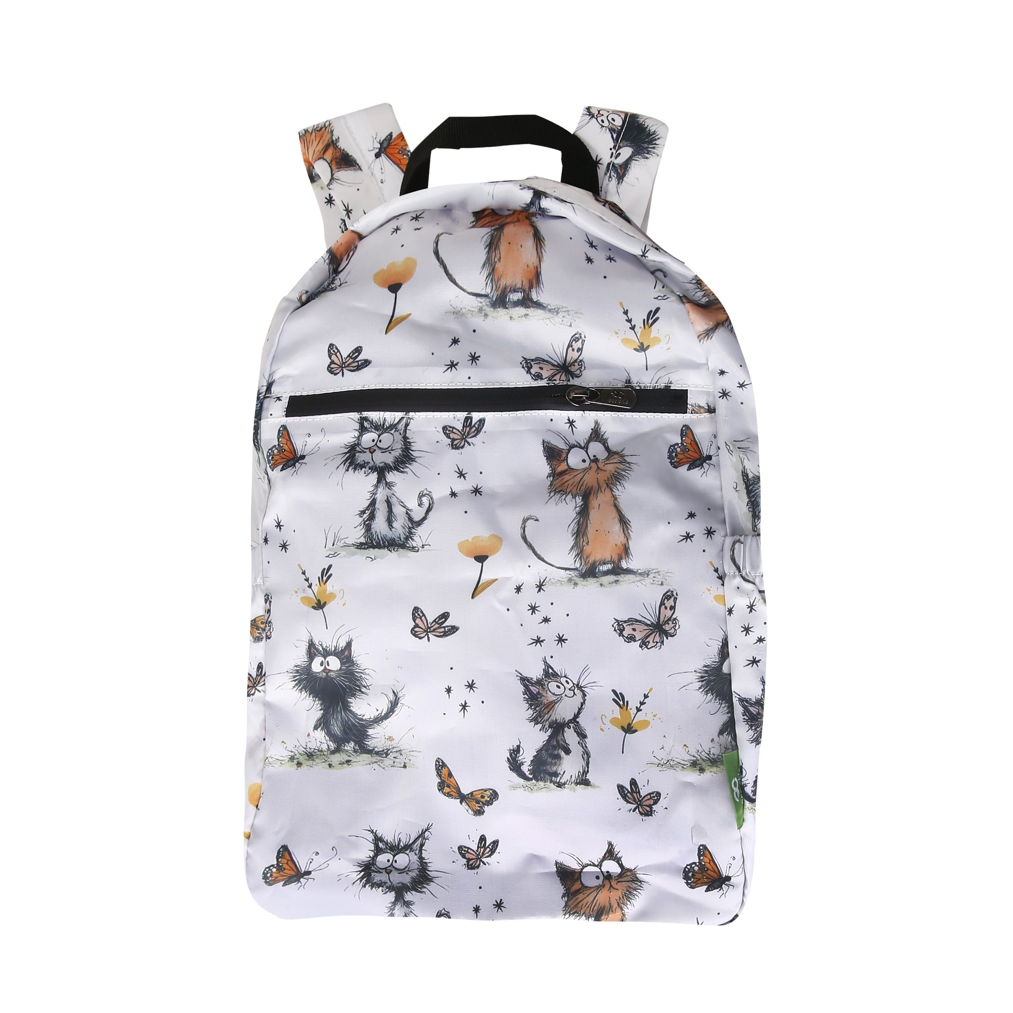 B111WT - Eco Chic Lightweight Foldable Backpack Whimsy Cats White (Pack of 2)