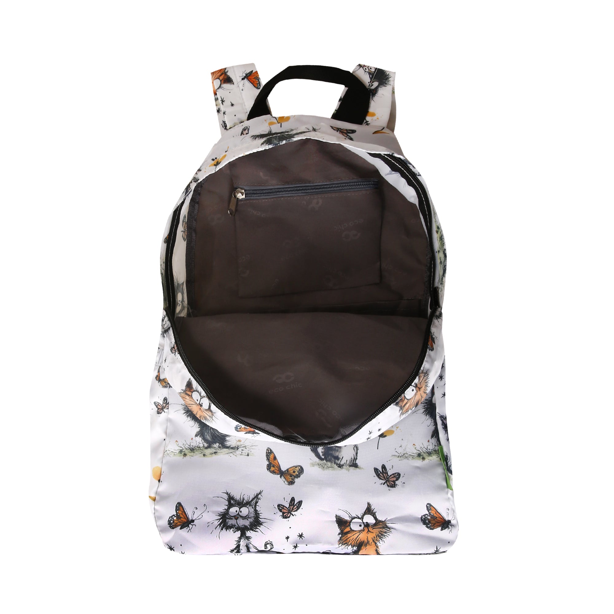 B111WT - Eco Chic Lightweight Foldable Backpack Whimsy Cats White (Pack of 2)