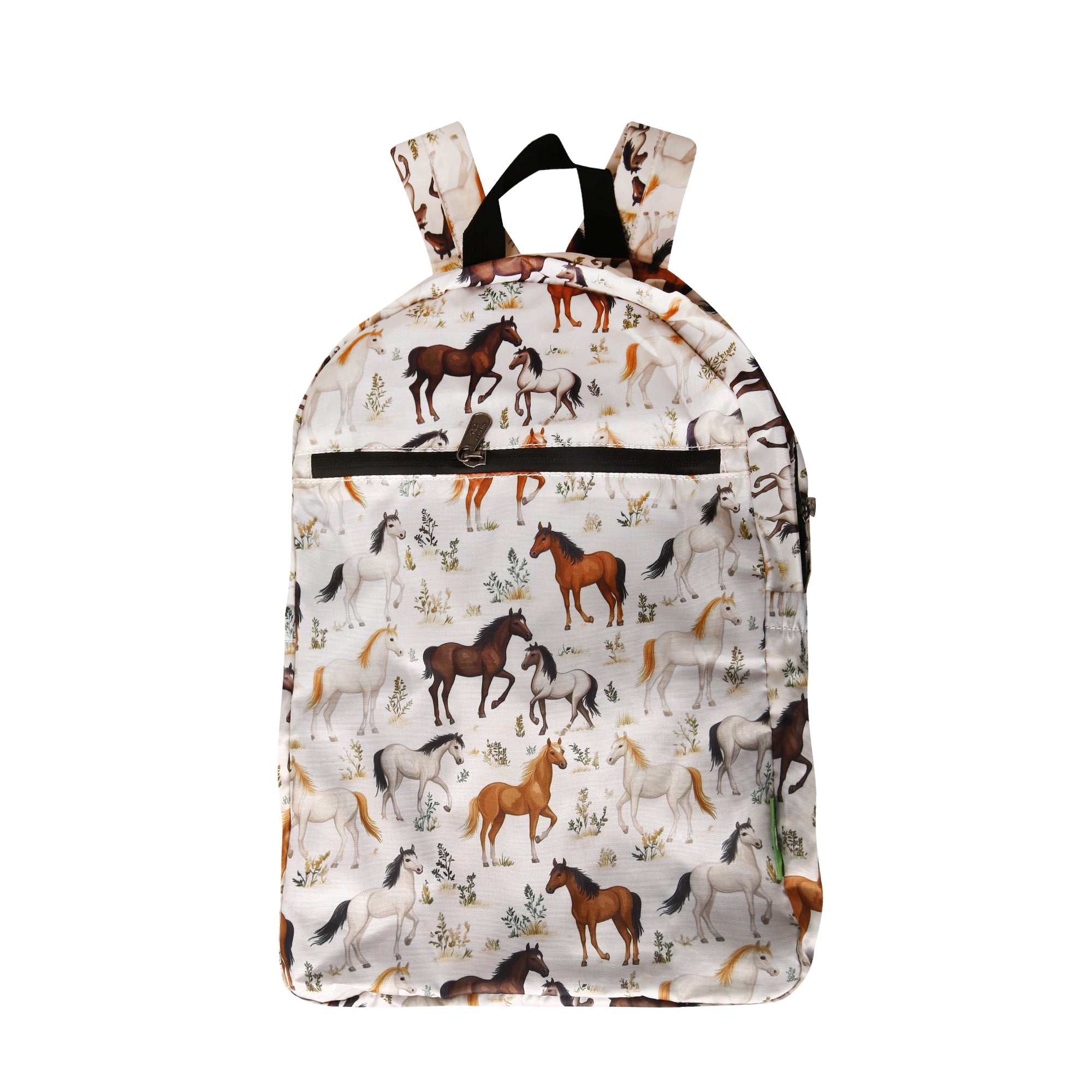B112BG - Eco Chic Lightweight Foldable Backpack Wild Horses Beige (Pack of 2)