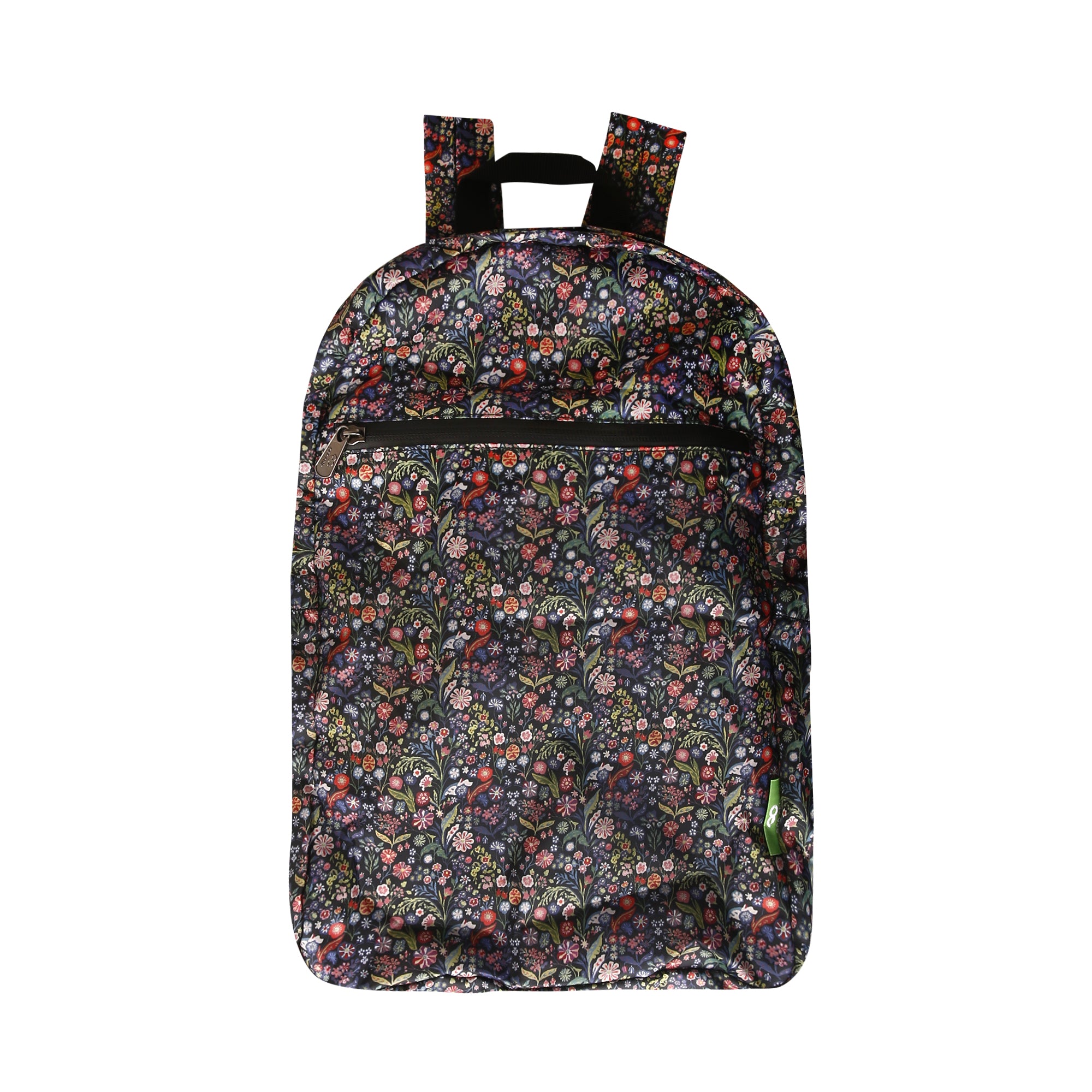 B115BK - Eco Chic Lightweight Foldable Backpack Ditsy Black (Pack of 2)