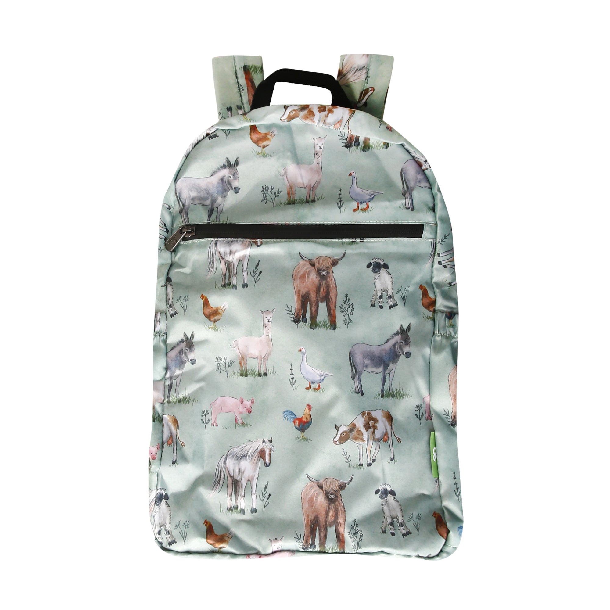 B117SG - Eco Chic Lightweight Foldable Backpack Cottage Animals Sage (Pack of 2)