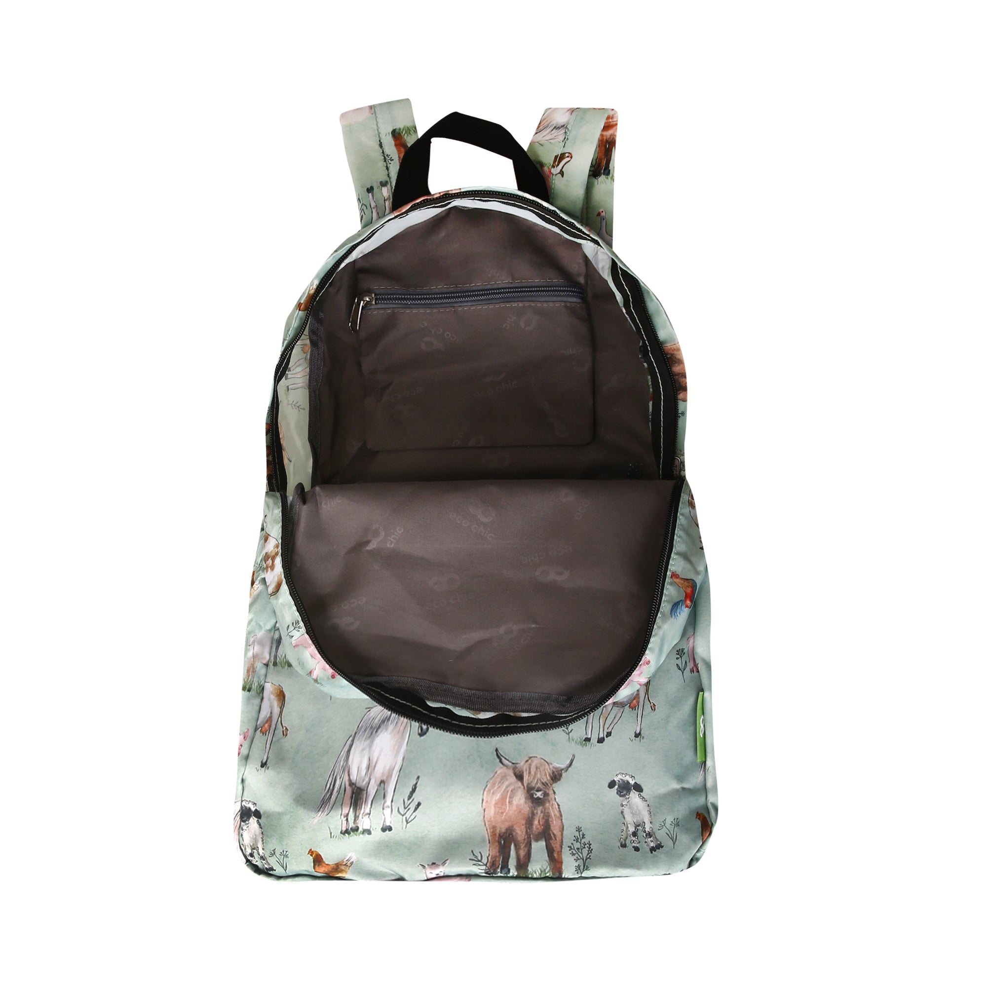 B117SG - Eco Chic Lightweight Foldable Backpack Cottage Animals Sage (Pack of 2)