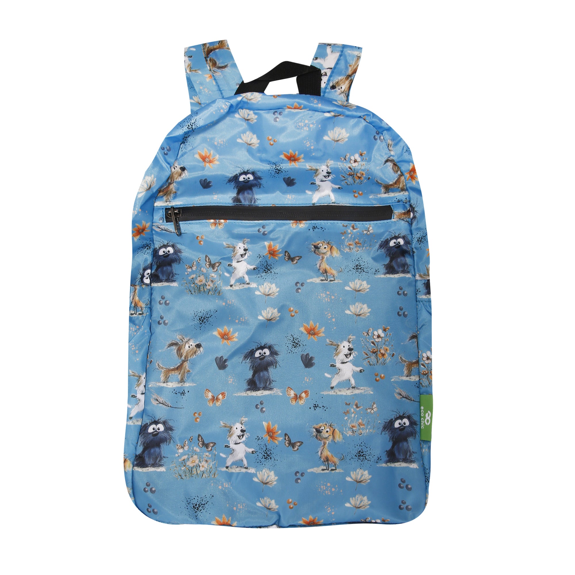 B118BU - Eco Chic Lightweight Foldable Backpack Whimsy Dogs Blue (Pack of 2)