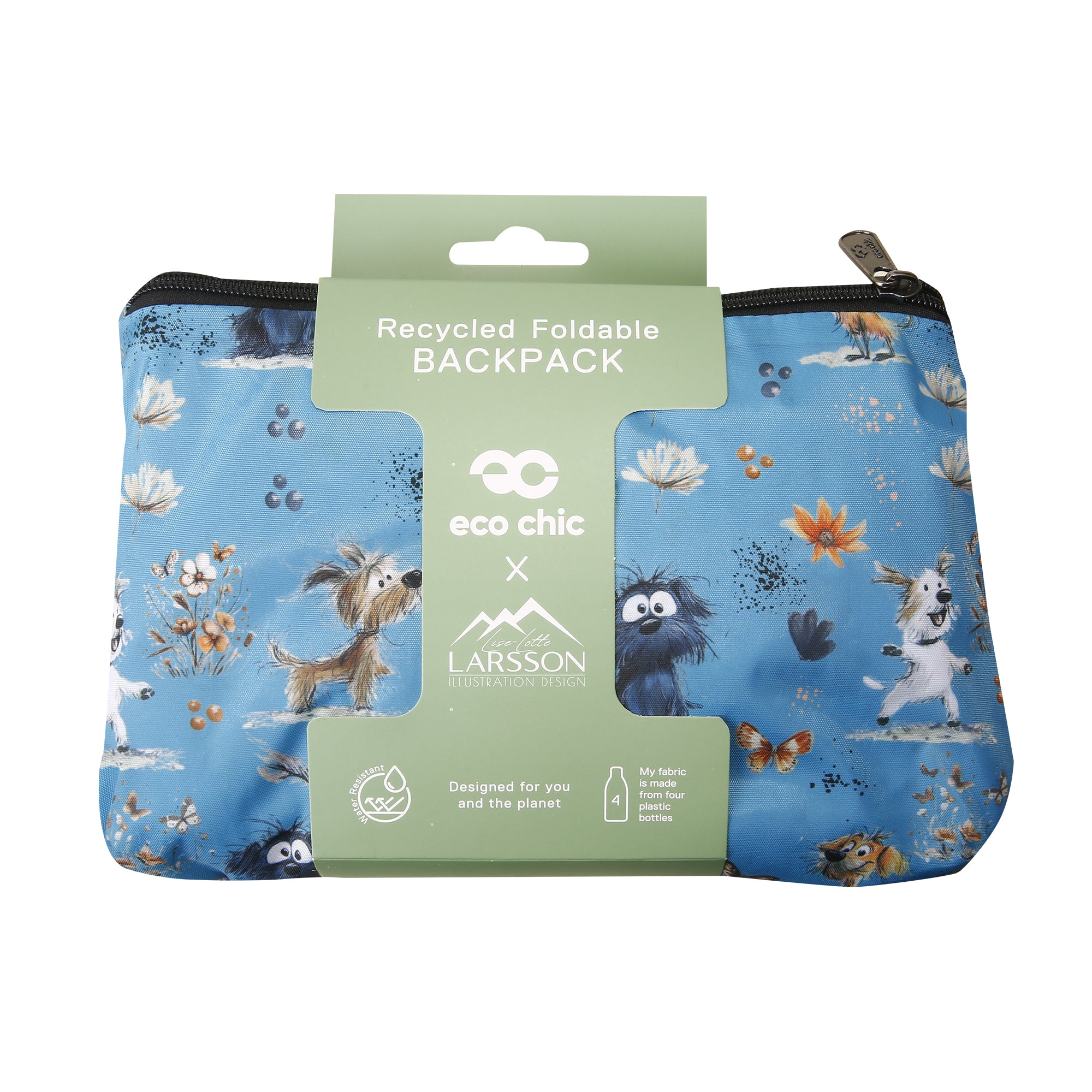 B118BU - Eco Chic Lightweight Foldable Backpack Whimsy Dogs Blue (Pack of 2)