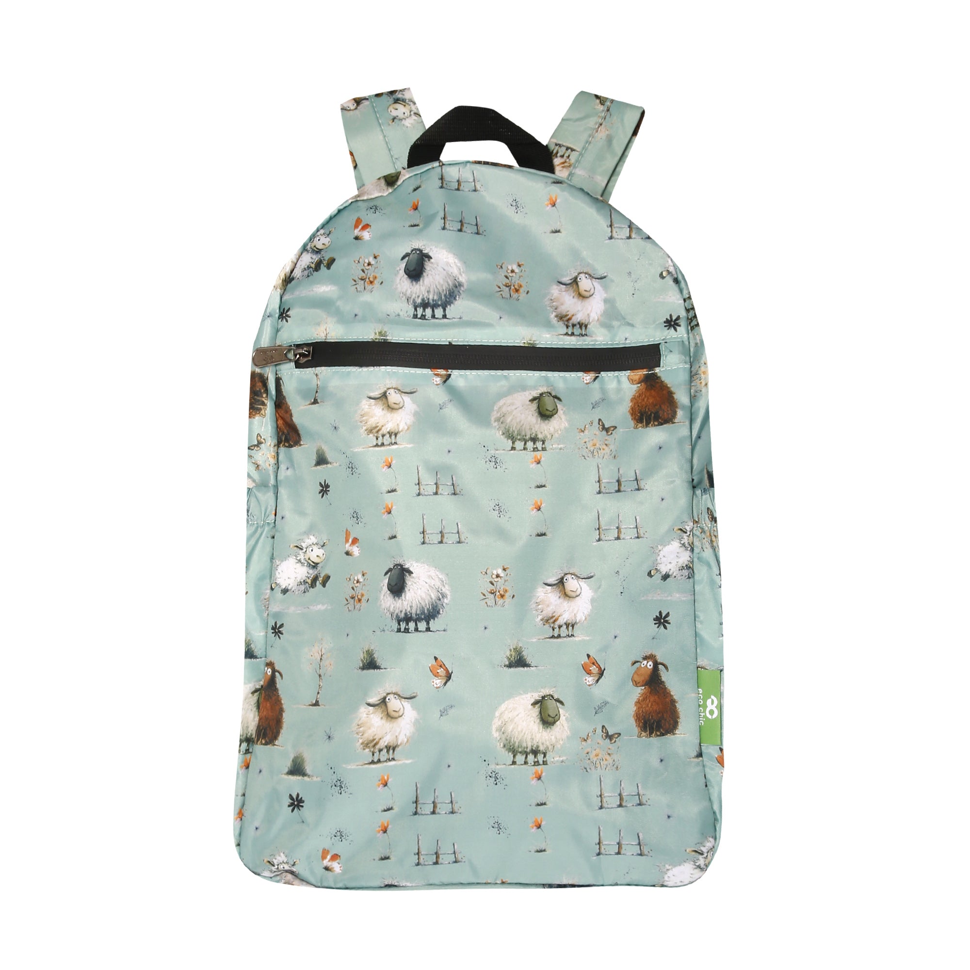 B119GN - Eco Chic Lightweight Foldable Backpack Whimsy Sheep Green (Pack of 2)