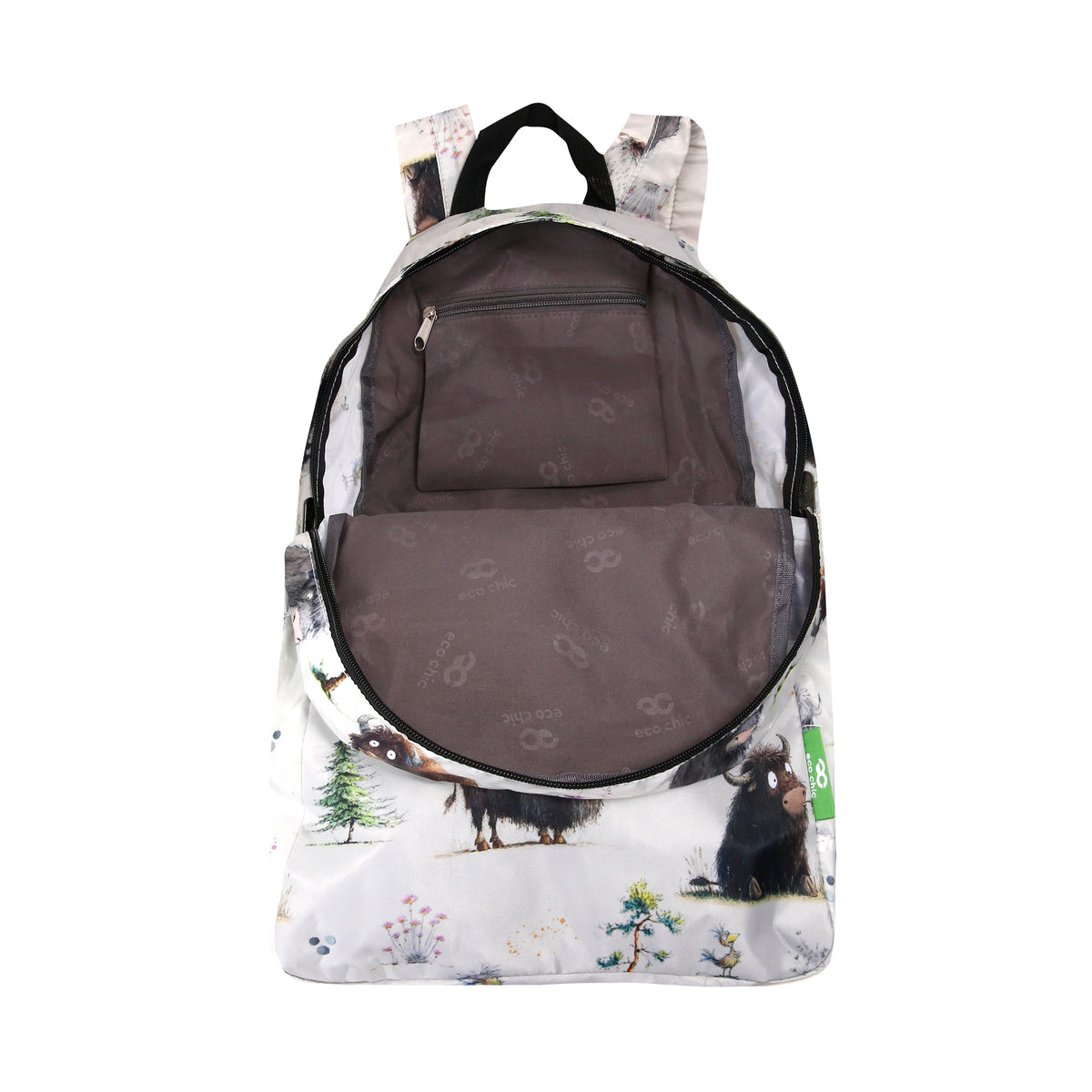 B121BG - Eco Chic Lightweight Foldable Backpack Whimsy Buffalo Beige (Pack of 2)