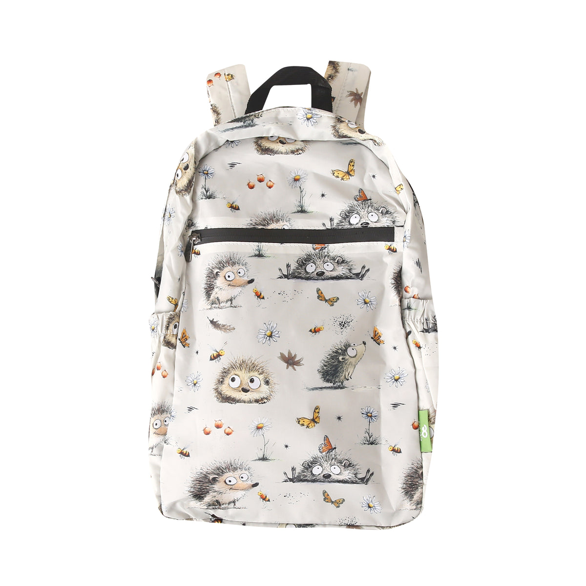 B122BG - Eco Chic Lightweight Foldable Backpack Whimsy Hedgehogs Beige (Pack of 2)