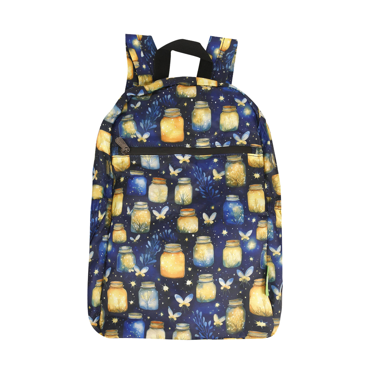 B125BU - Eco Chic Lightweight Foldable Backpack Jars and Fireflies Blue (Pack of 2)