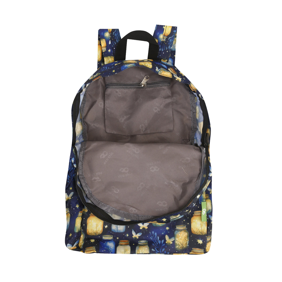 B125BU - Eco Chic Lightweight Foldable Backpack Jars and Fireflies Blue (Pack of 2)