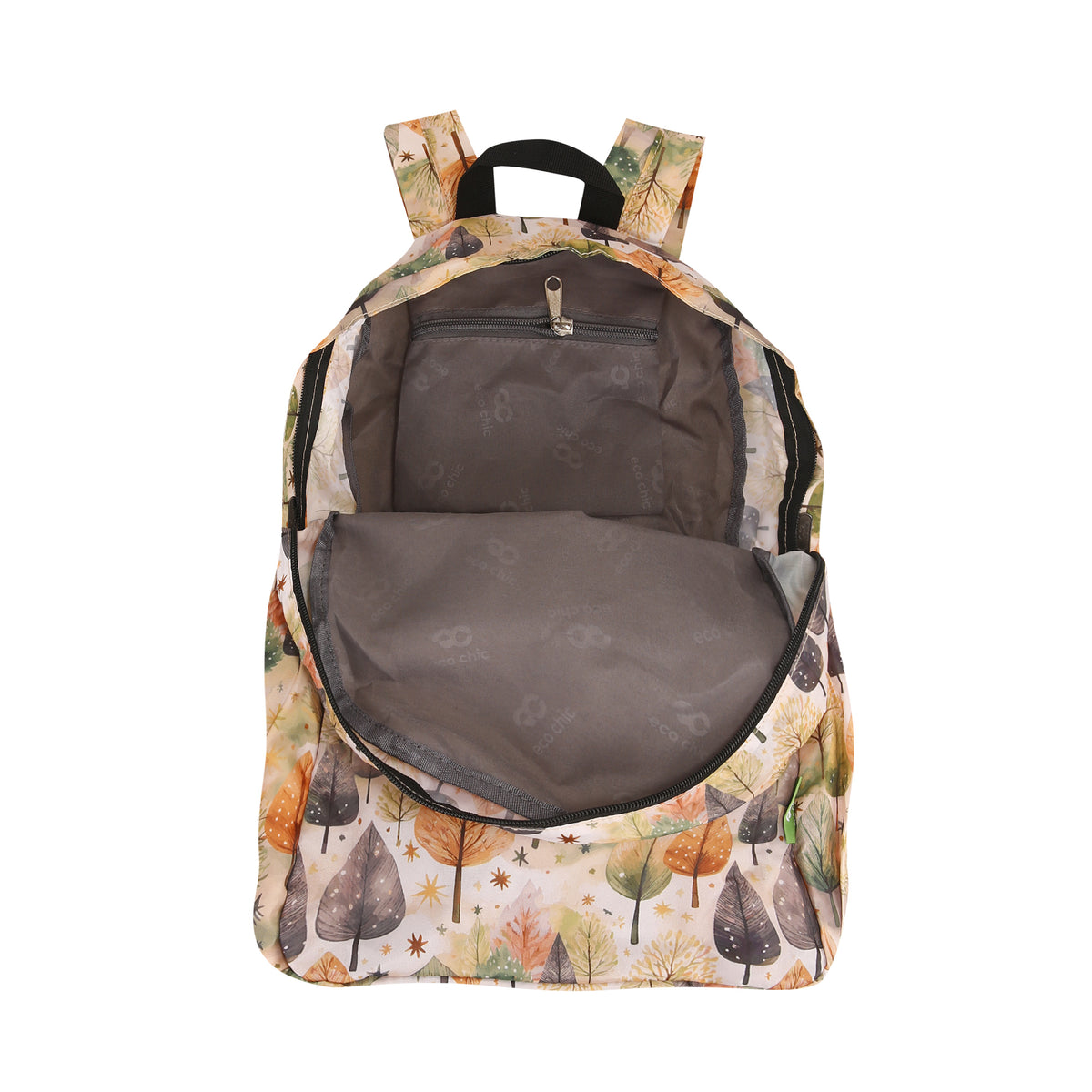 B126BG - Eco Chic Lightweight Foldable Backpack Rhythm of Trees Beige (Pack of 2)