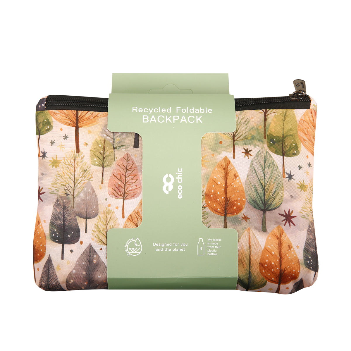 B126BG - Eco Chic Lightweight Foldable Backpack Rhythm of Trees Beige (Pack of 2)
