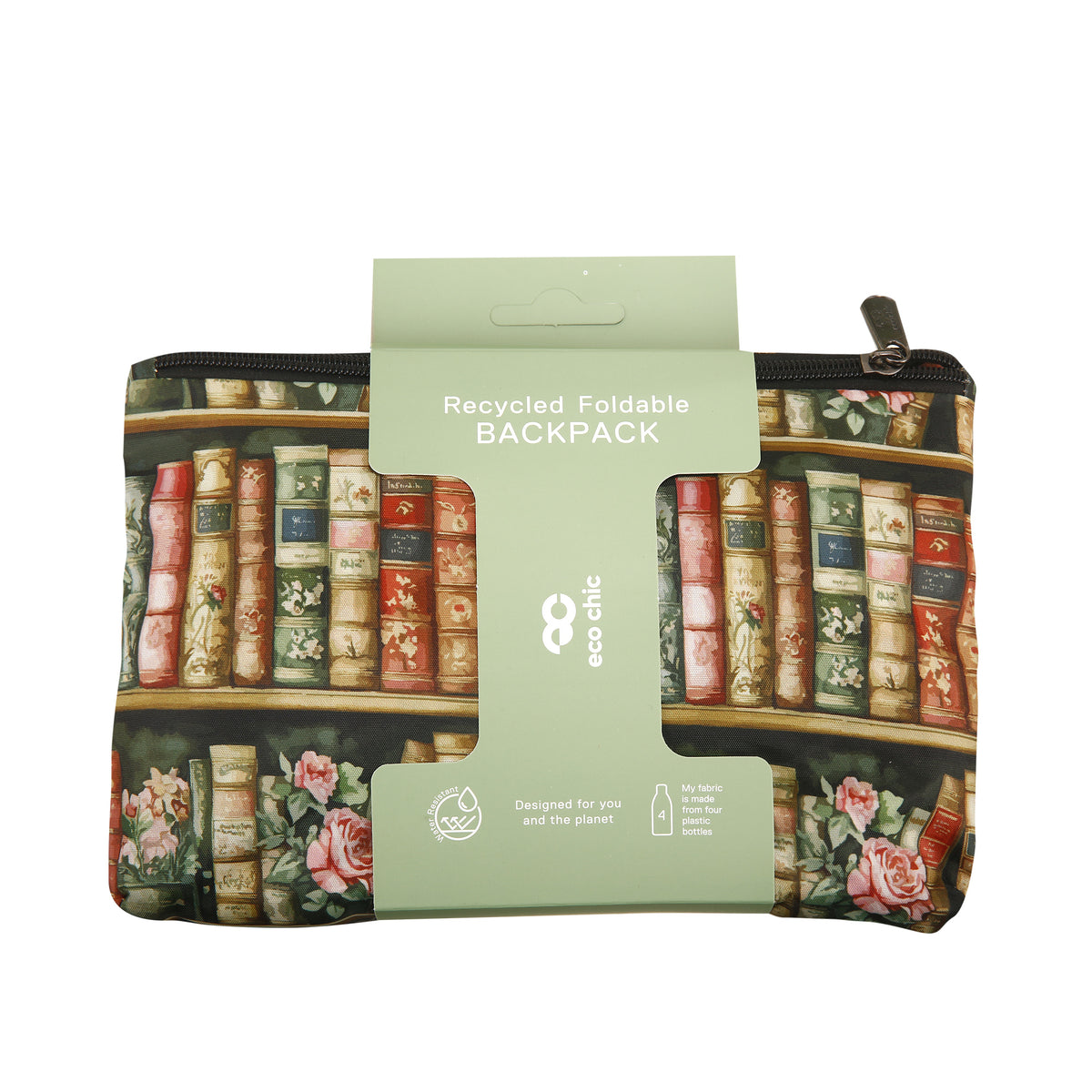 B127ME - Eco Chic Lightweight Foldable Backpack Books and Roses Multiple (Pack of 2)