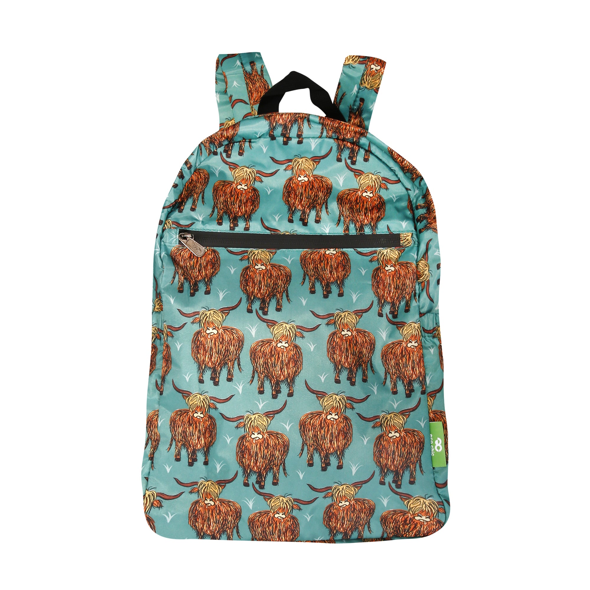 B24TL - Sac à dos pliable léger et chic, motif vache des Highlands, bleu sarcelle (lot de 2)