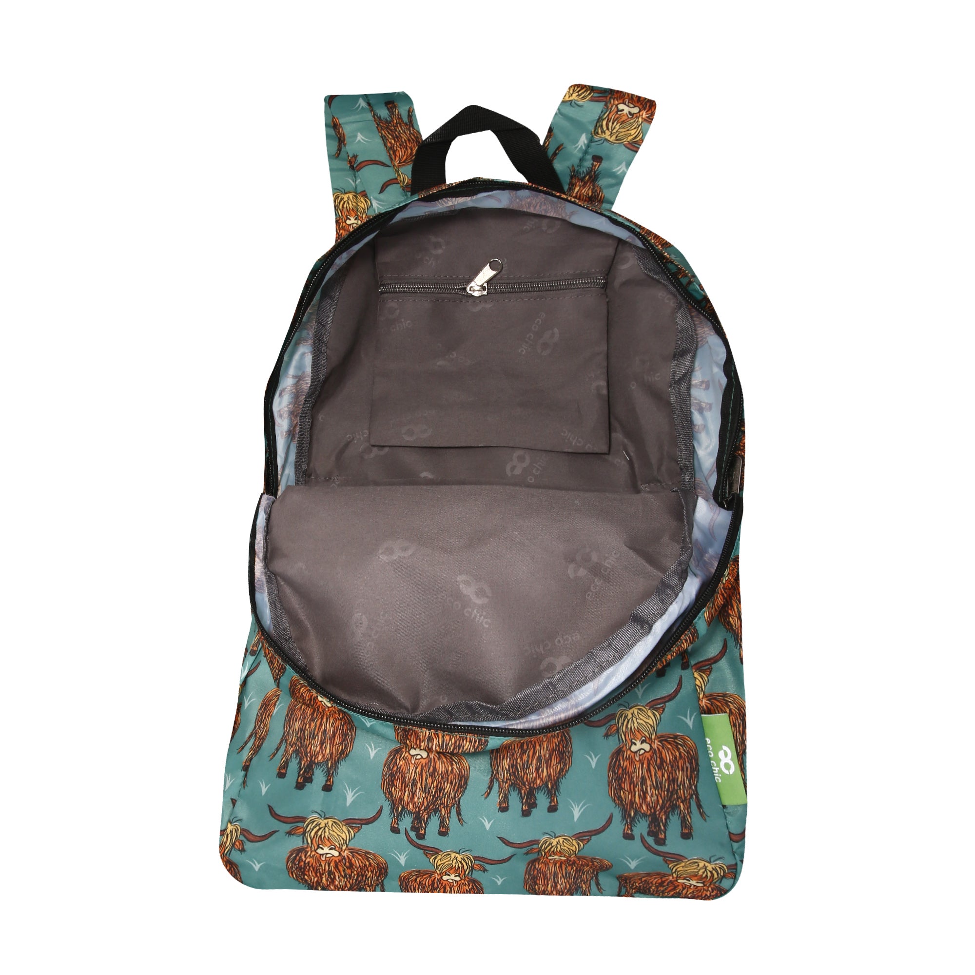 B24TL - Sac à dos pliable léger et chic, motif vache des Highlands, bleu sarcelle (lot de 2)
