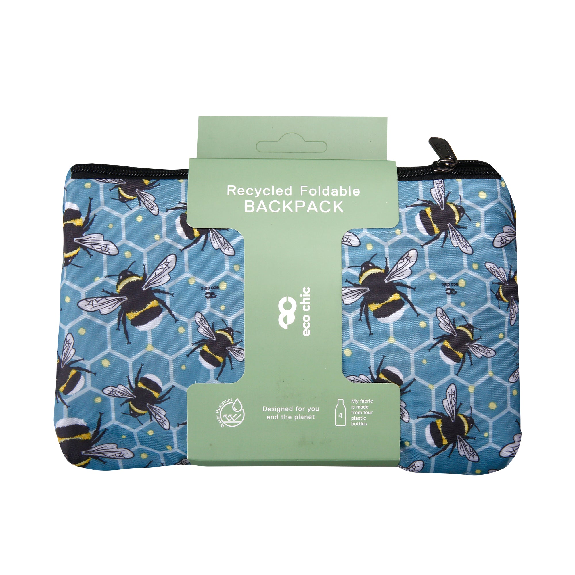 B40BU - Sac à dos pliable léger Eco Chic Bumble Bees Bleu (Lot de 2)
