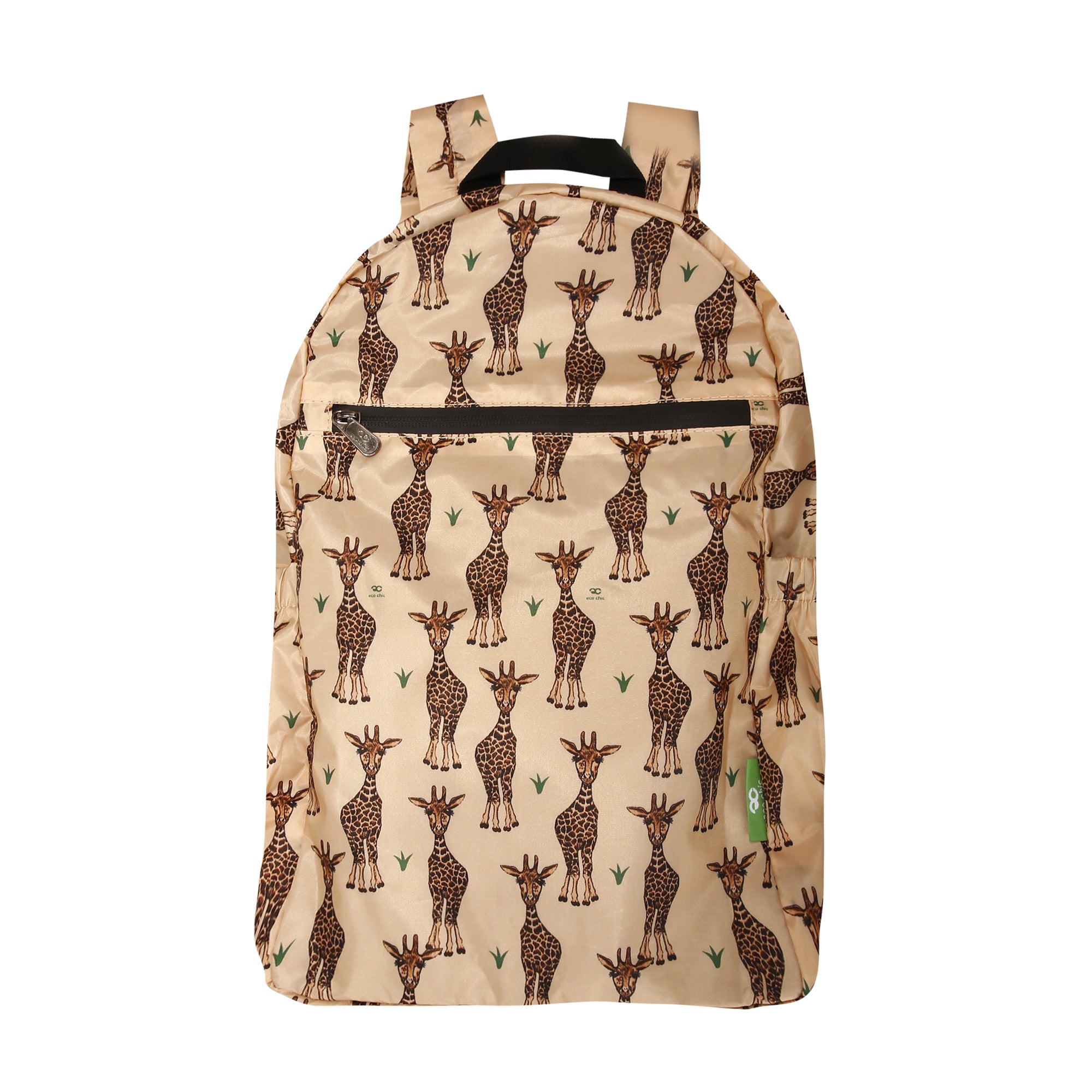 B54BG - Sac à dos pliable léger Eco Chic Girafes Beige (Lot de 2)