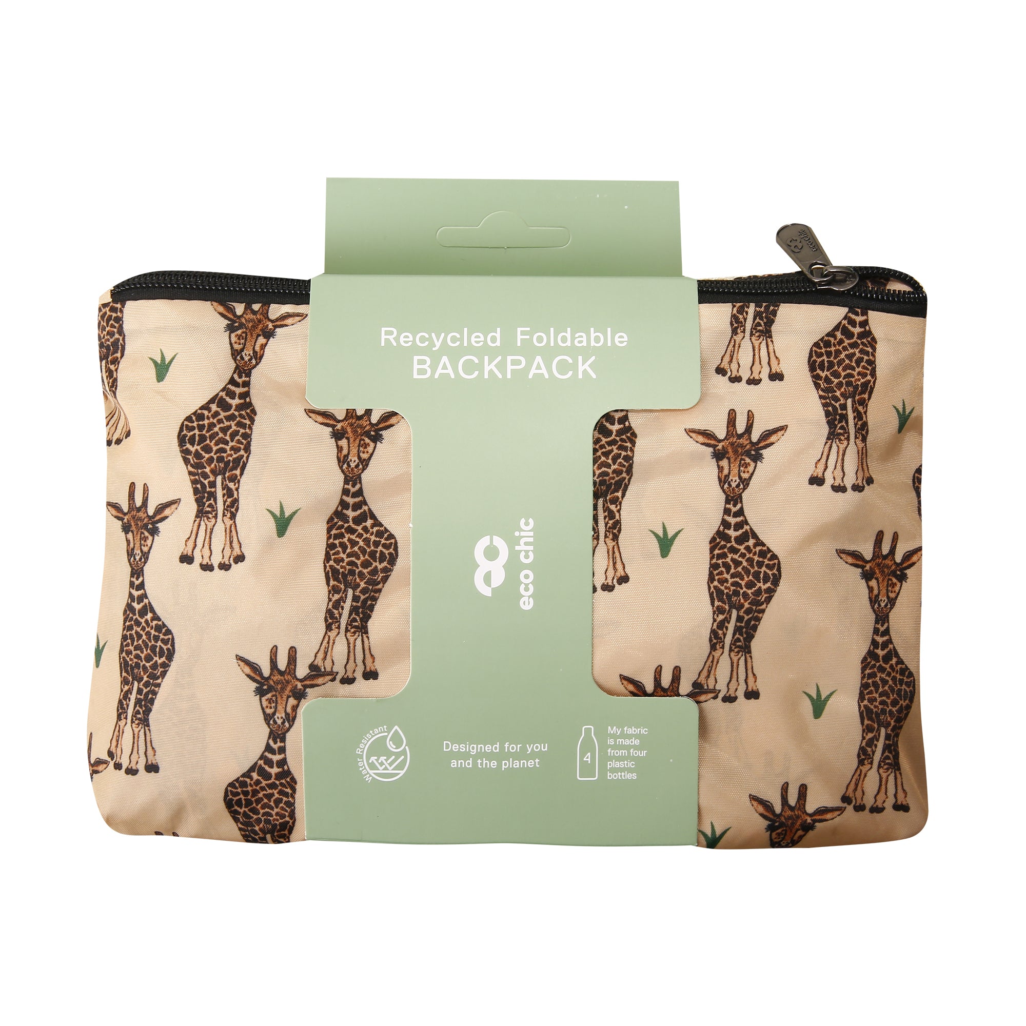 B54BG - Eco Chic Lightweight Foldable Backpack Giraffes Beige (Pack of 2)