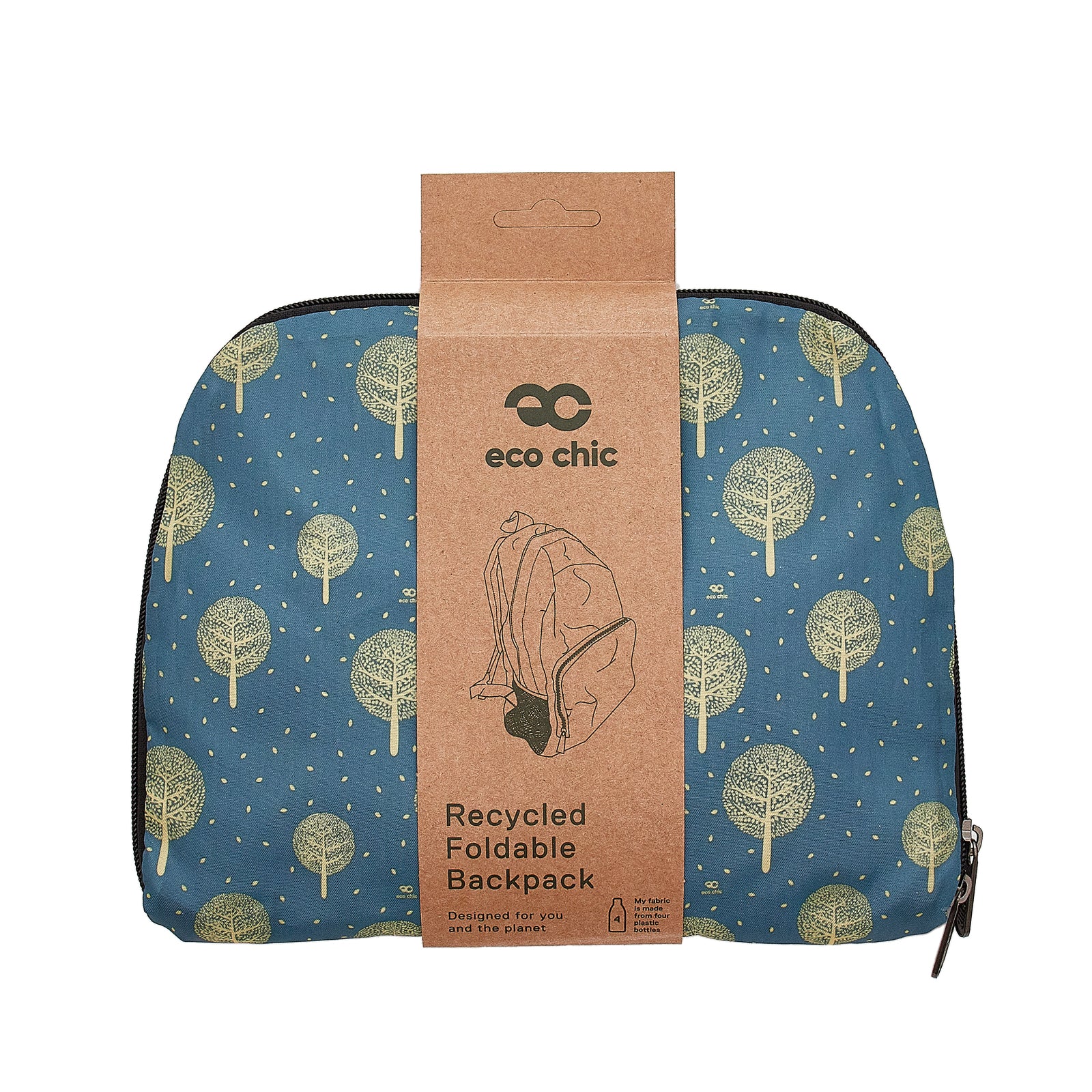 B56BU - Eco Chic Lightweight Foldable Backpack Tree of Life Blue (Pack of 2)