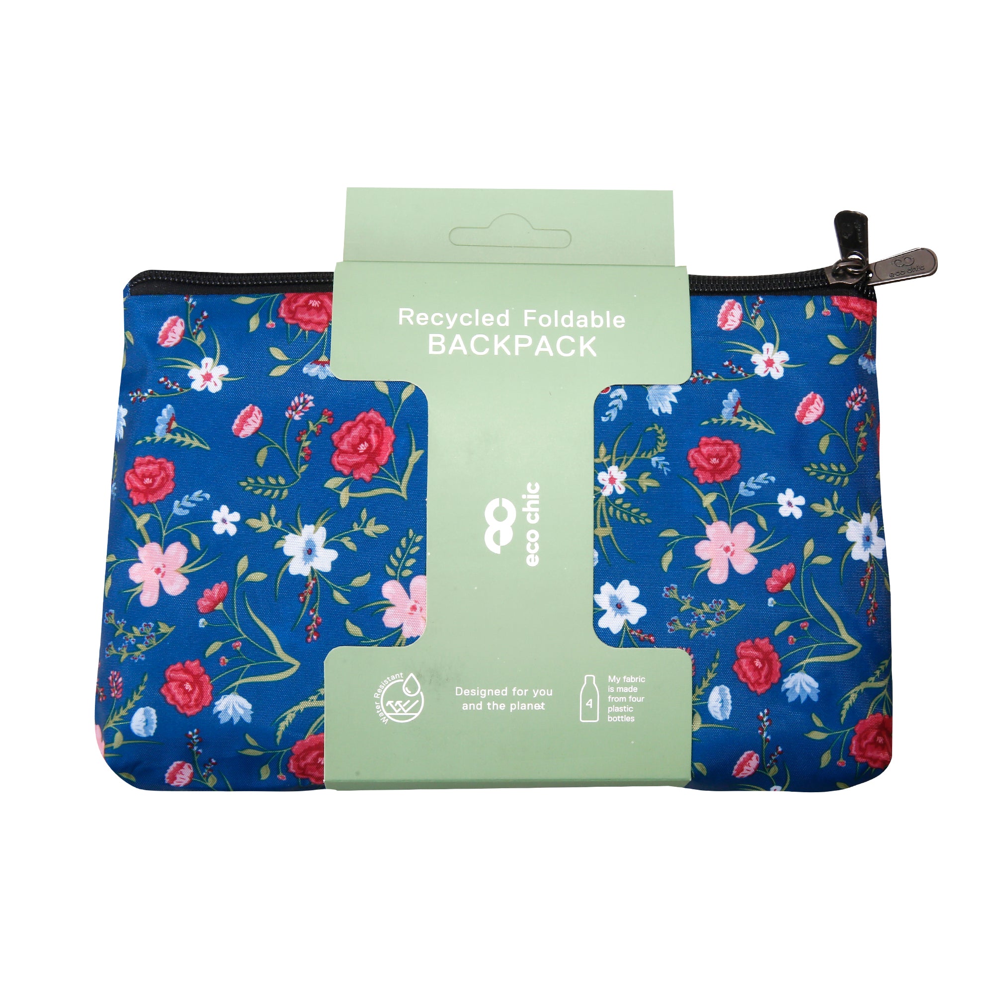 B60NY - Eco Chic Lightweight Foldable Backpack Floral Navy (Pack of 2)