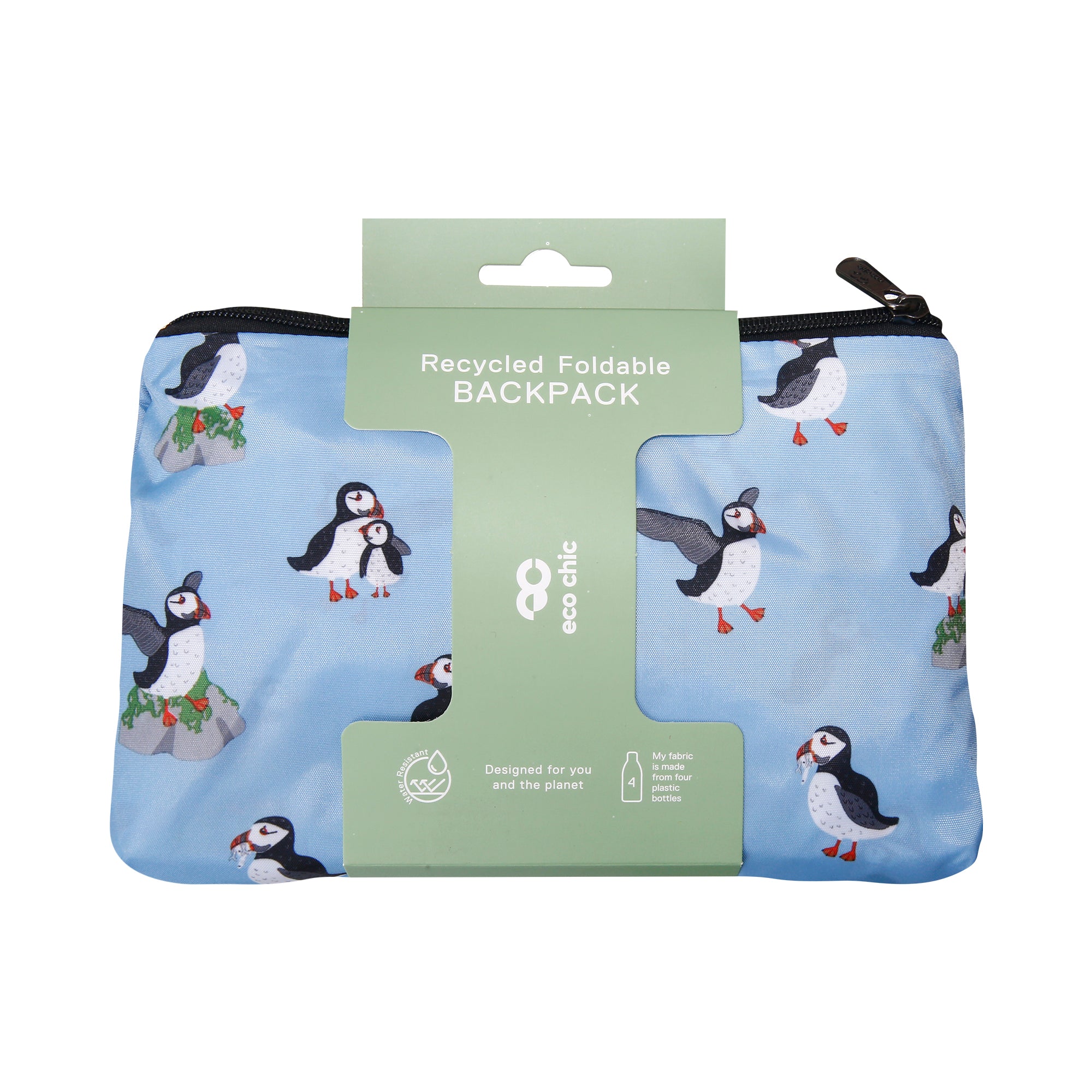 B78BU - Eco Chic Lightweight Foldable Backpack Multi Puffin Blue (Pack of 2)