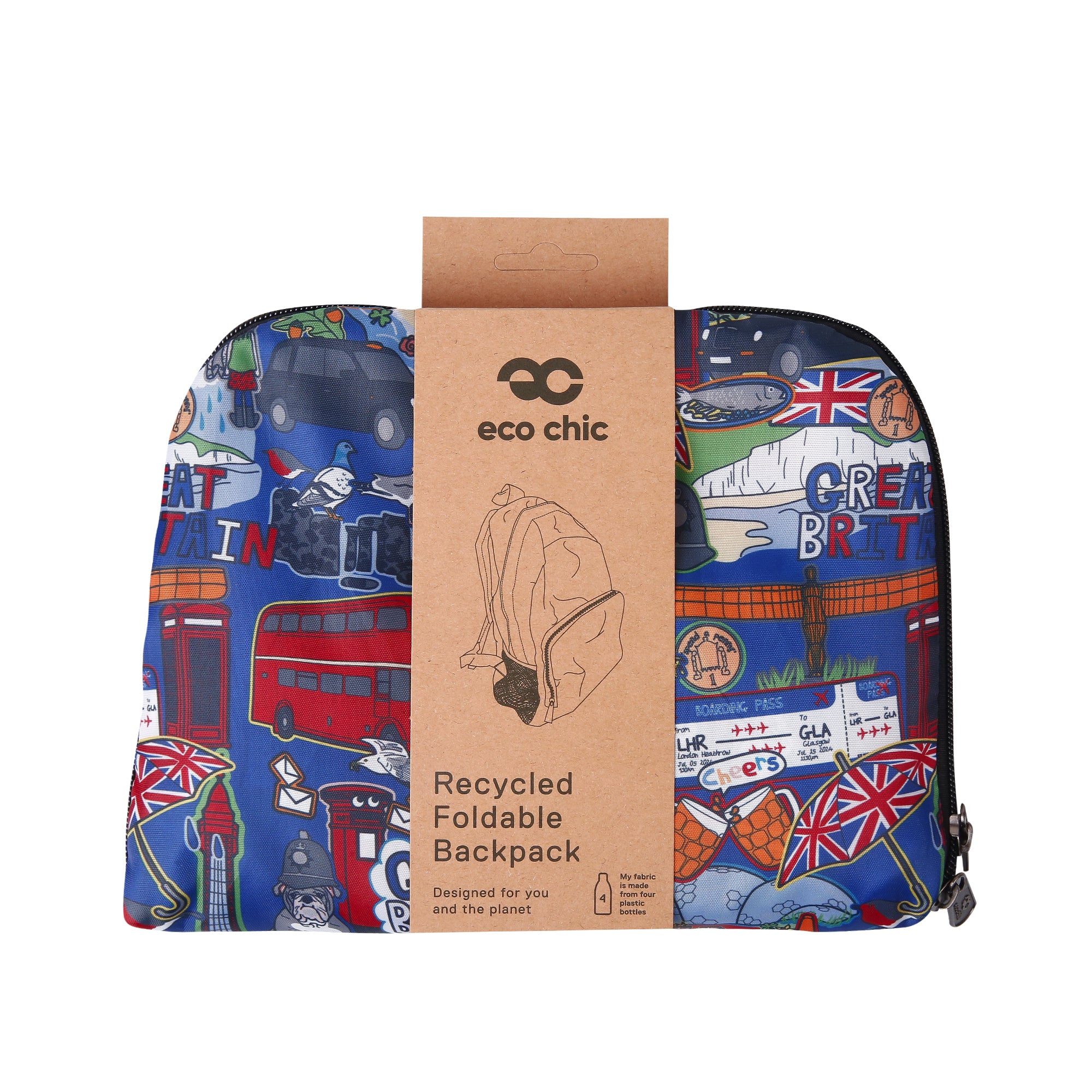 B94NY - Eco Chic Lightweight Foldable Backpack Great Britain Navy (Pack of 2)