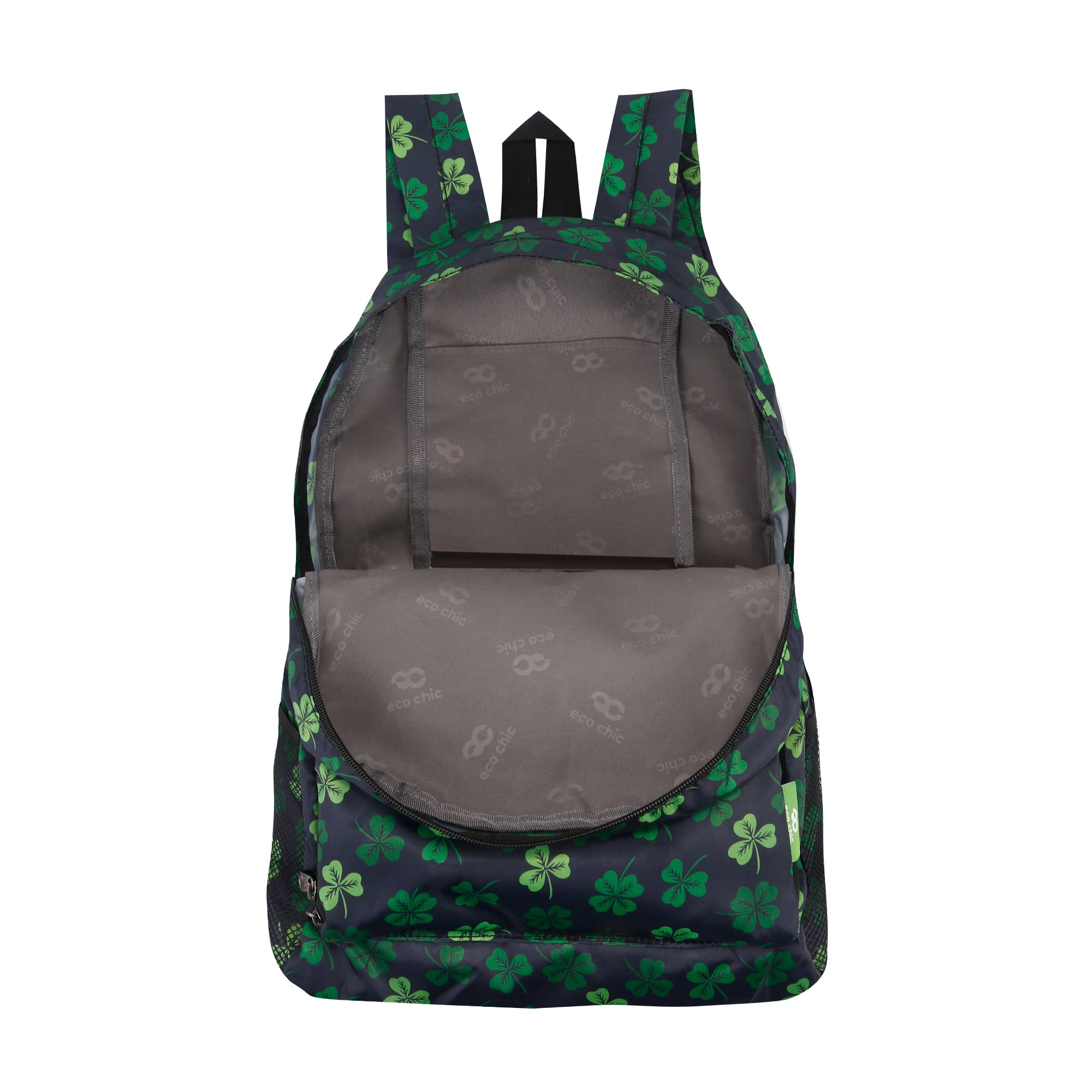 B95BK - Eco Chic Lightweight Foldable Backpack Shamrock Black (Pack of 2)
