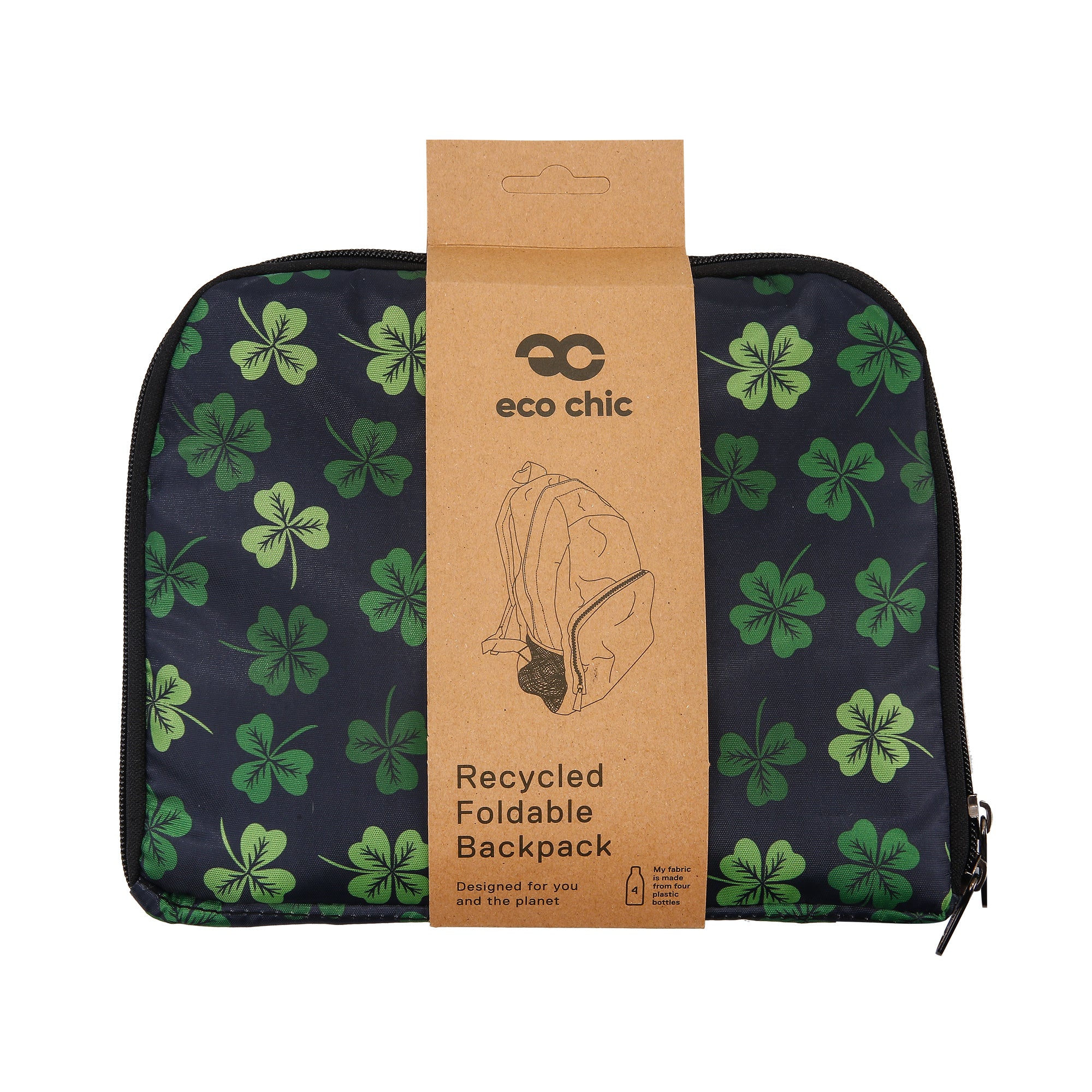 B95BK - Eco Chic Lightweight Foldable Backpack Shamrock Black (Pack of 2)