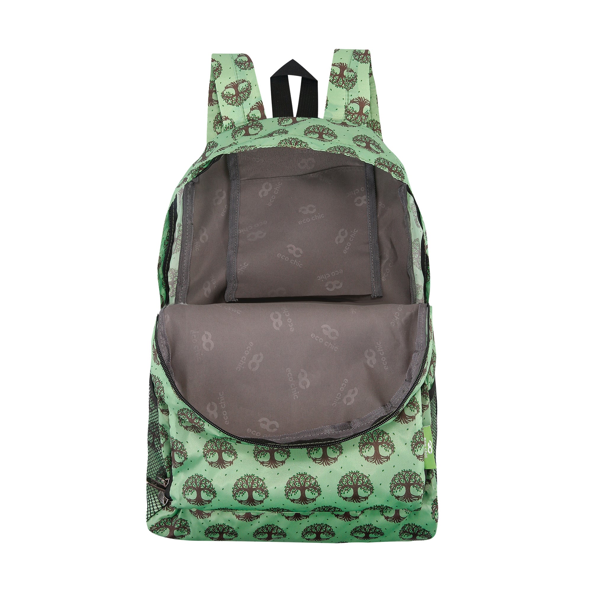 B96GN - Eco Chic Lightweight Foldable Backpack New Tree of Life Green (Pack of 2)