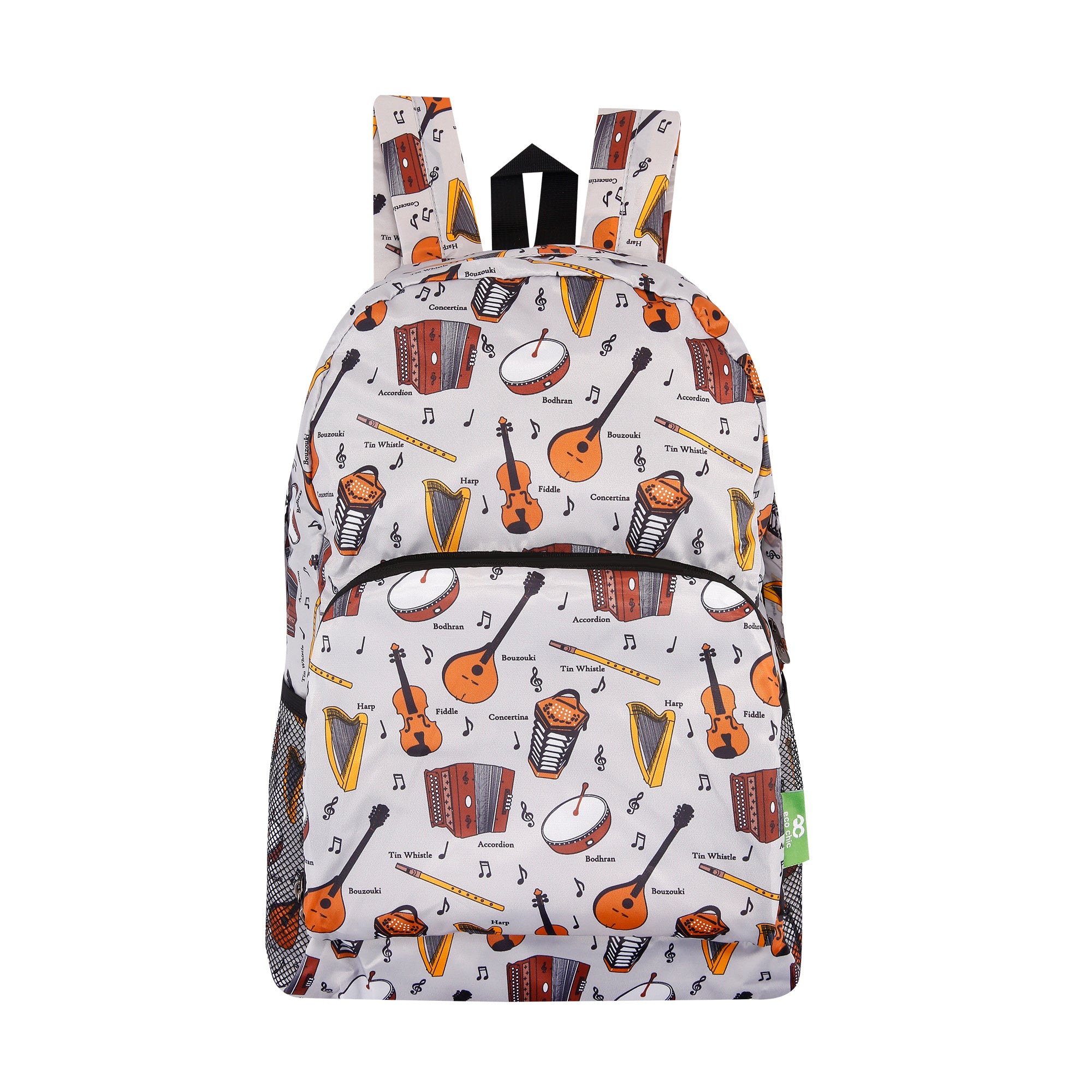 B97GY - Eco Chic Lightweight Foldable Backpack Music Grey (Pack of 2)
