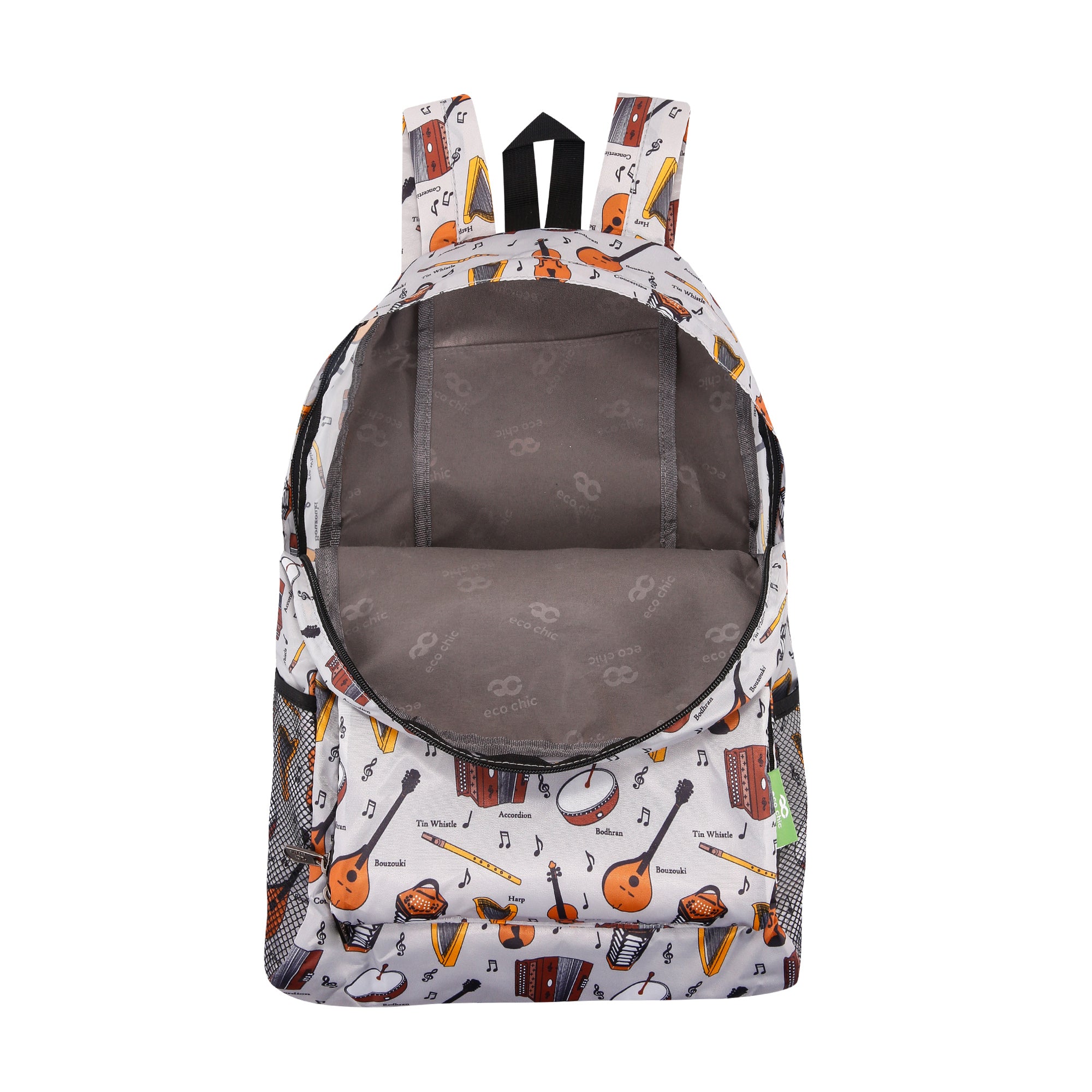 B97GY - Eco Chic Lightweight Foldable Backpack Music Grey (Pack of 2)