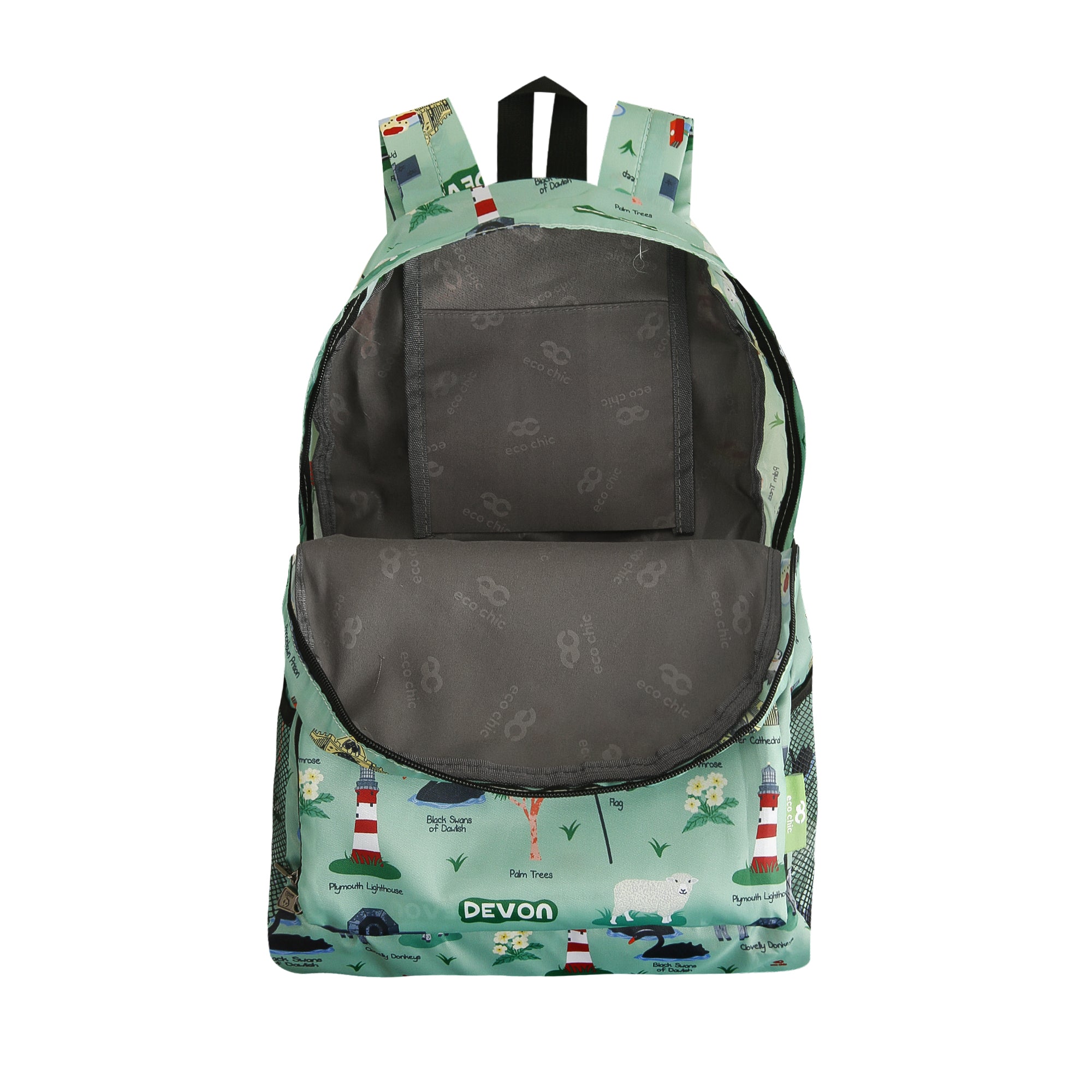 B98GN - Eco Chic Lightweight Foldable Backpack Devon Green (Pack of 2)