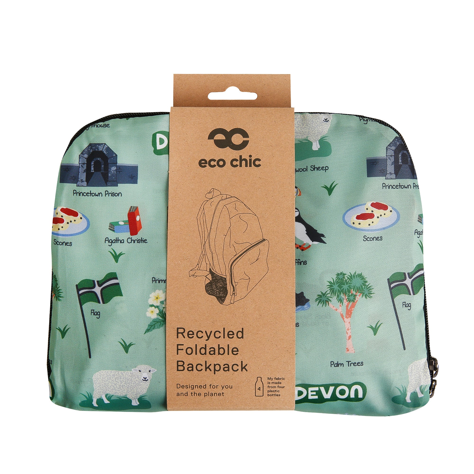 B98GN - Eco Chic Lightweight Foldable Backpack Devon Green (Pack of 2)