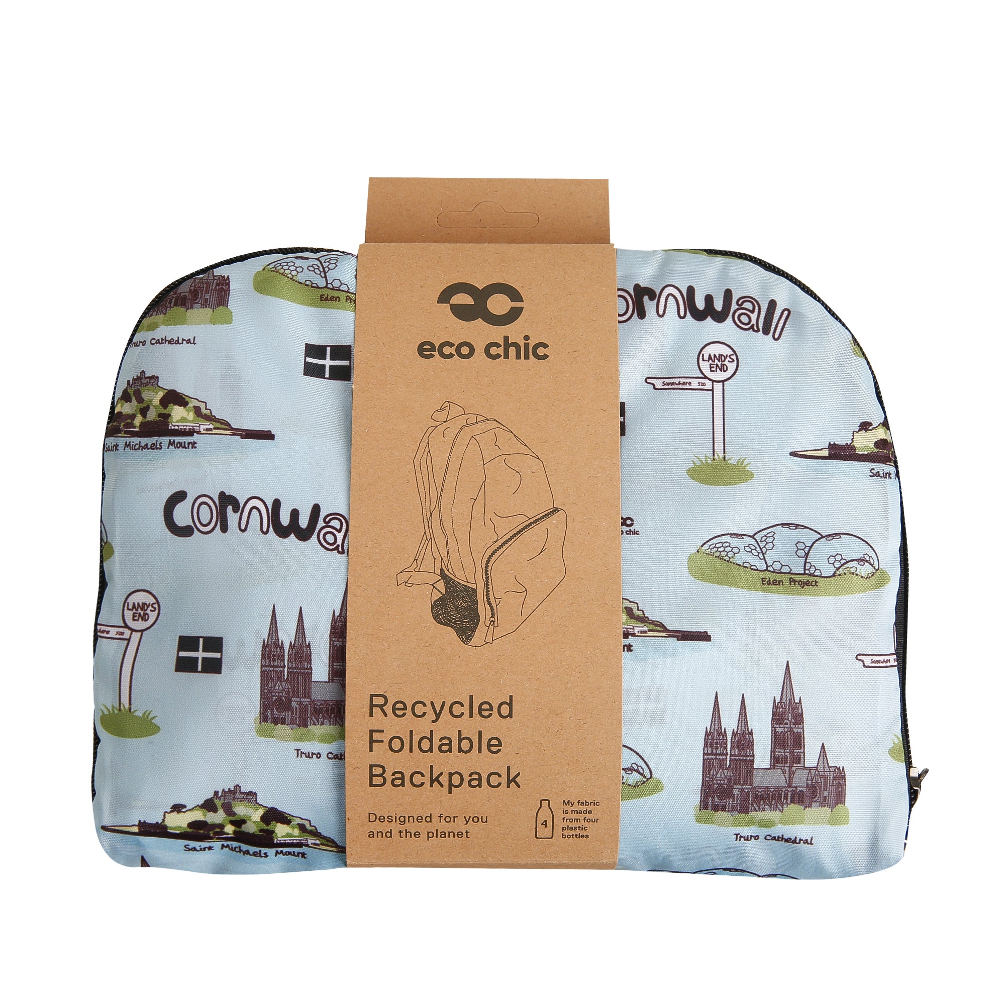 B99BU - Eco Chic Lightweight Foldable Backpack Cornwall Blue (Pack of 2)