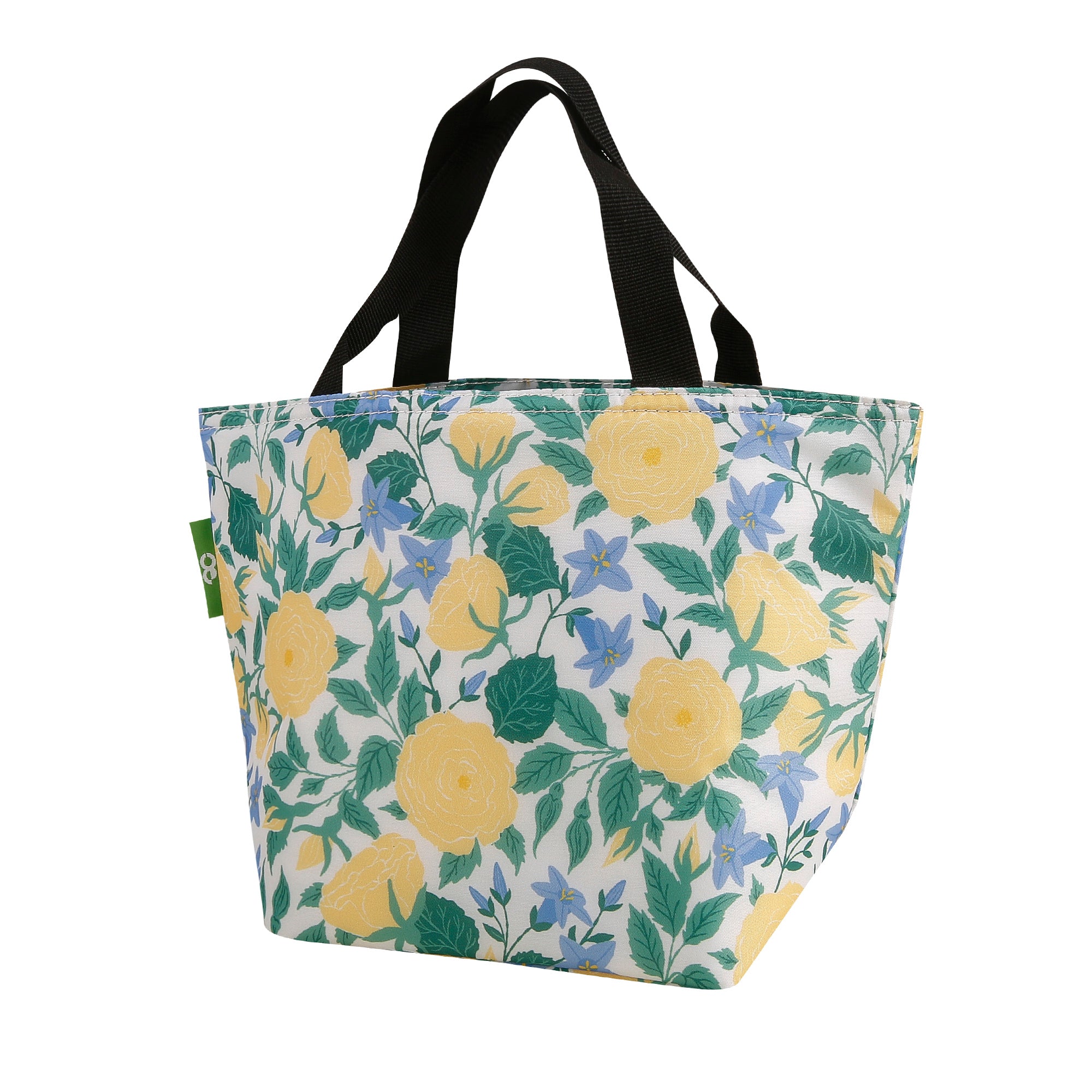 C101WT - Eco Chic Lightweight Foldable Lunch Bag Yellow Flowers White (Pack of 2)