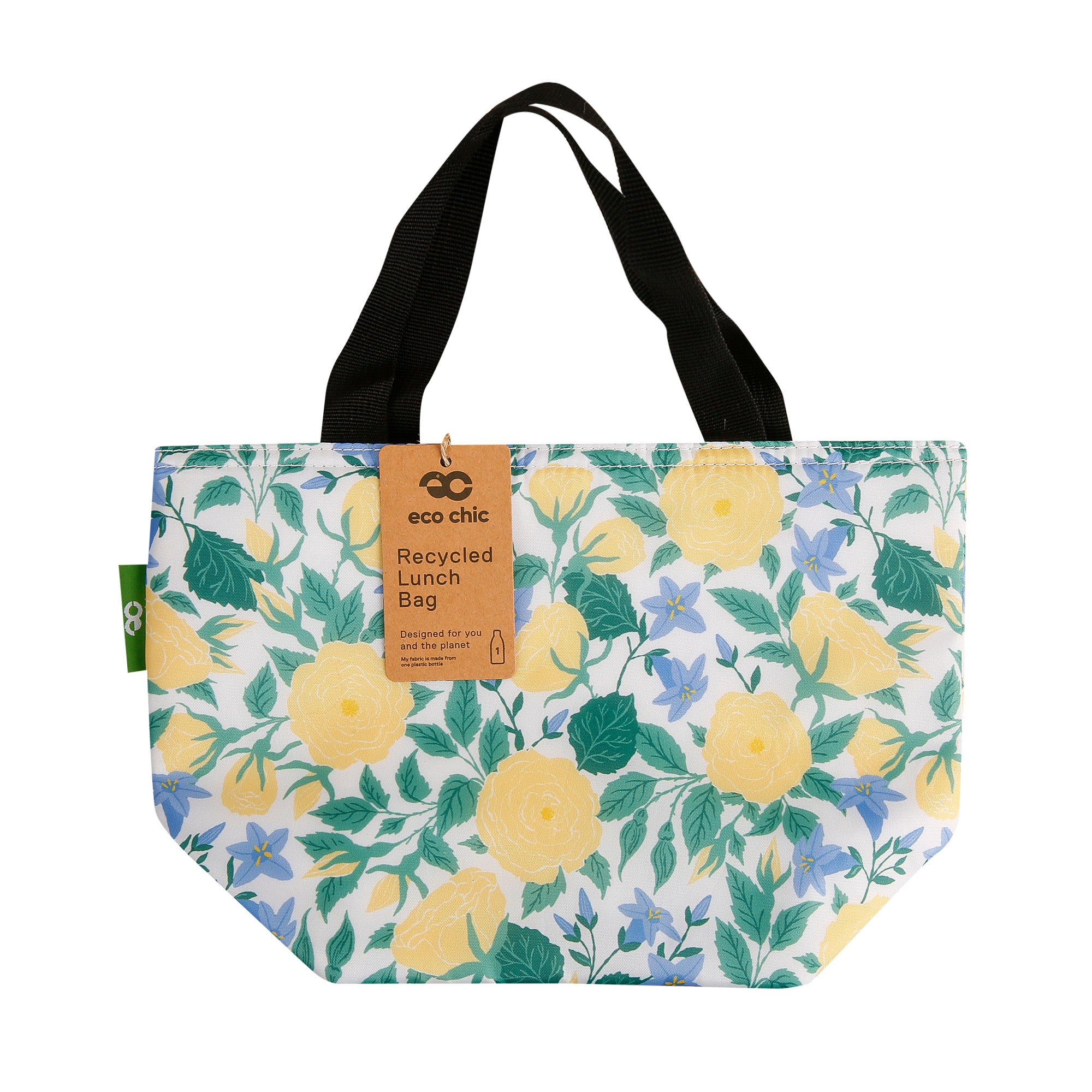 C101WT - Eco Chic Lightweight Foldable Lunch Bag Yellow Flowers White (Pack of 2)