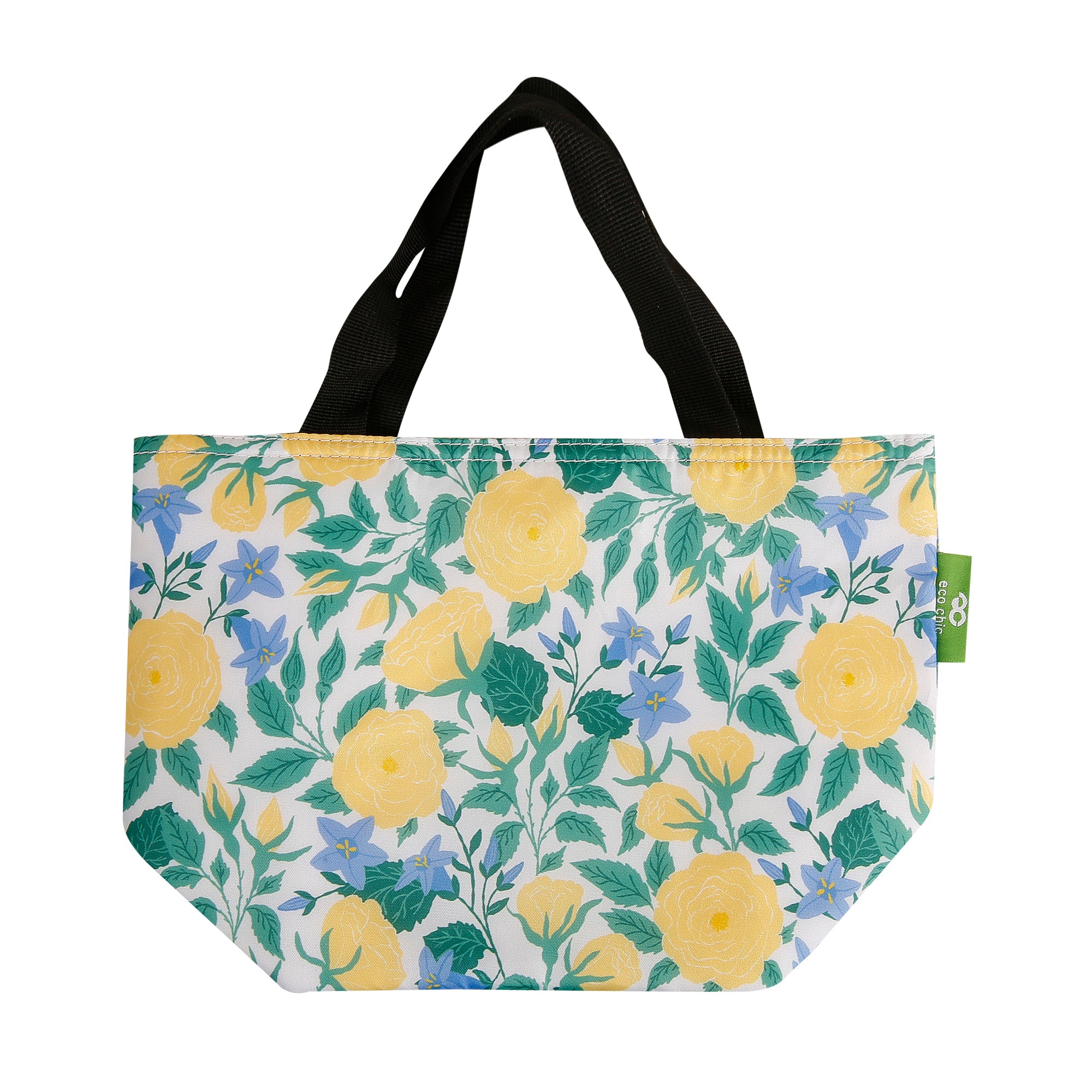 C101WT - Eco Chic Lightweight Foldable Lunch Bag Yellow Flowers White (Pack of 2)