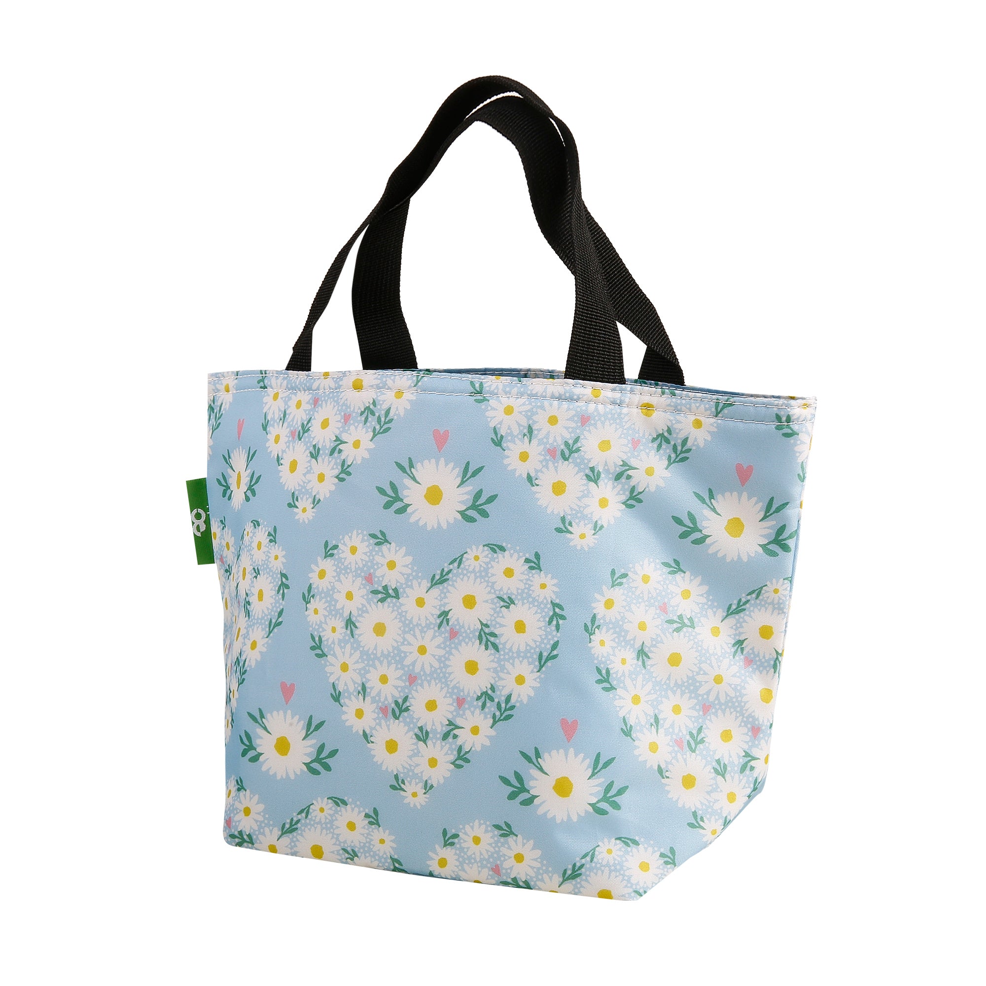 C102BU - Eco Chic Lightweight Foldable Lunch Bag Daisy Hearts Blue (Pack of 2)