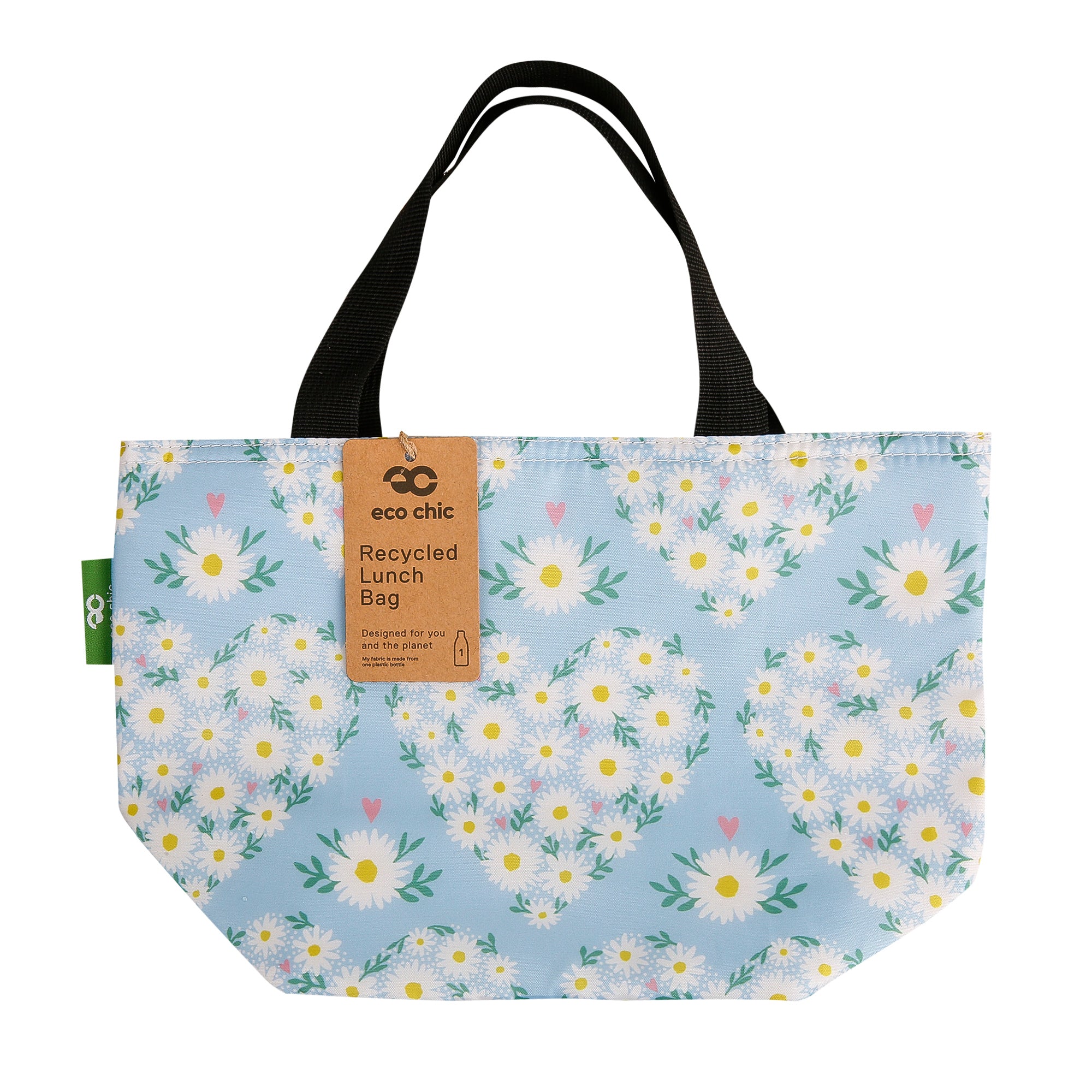 C102BU - Eco Chic Lightweight Foldable Lunch Bag Daisy Hearts Blue (Pack of 2)