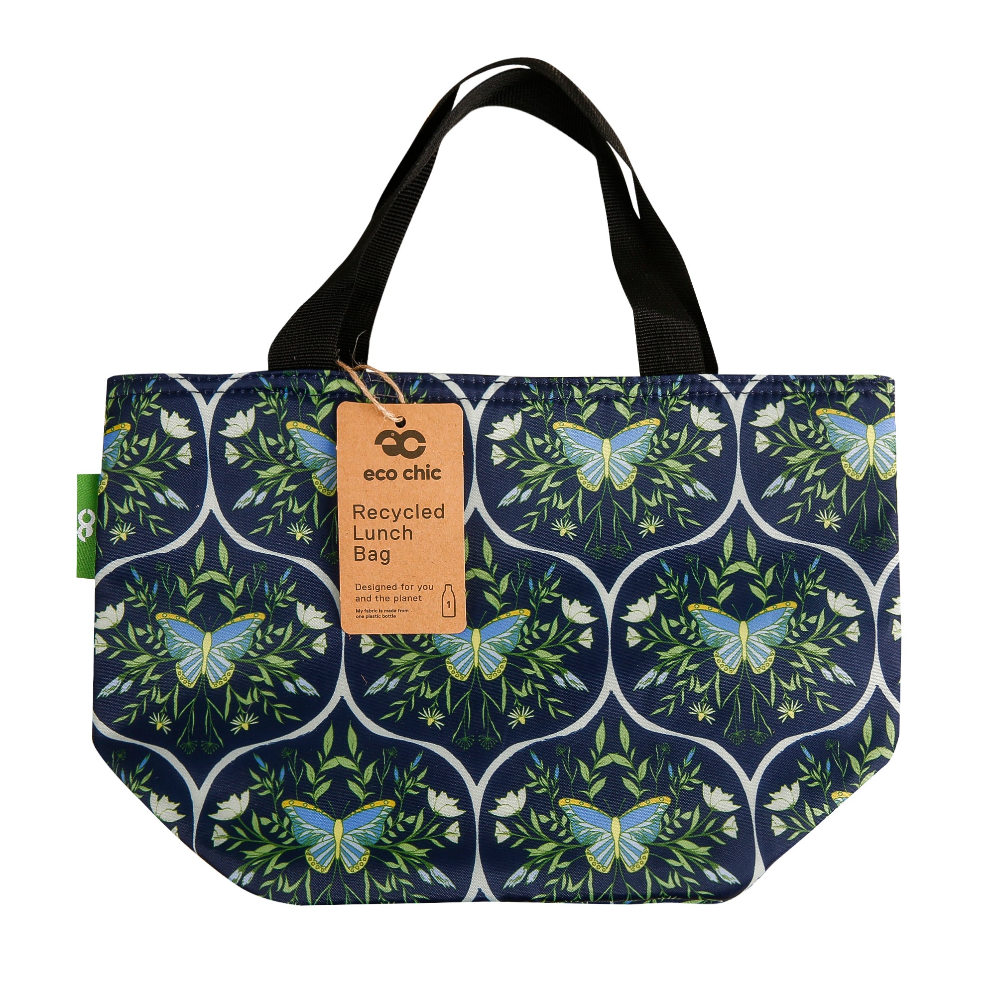 C103NY - Eco Chic Lightweight Foldable Lunch Bag Butterflies Navy (Pack of 2)