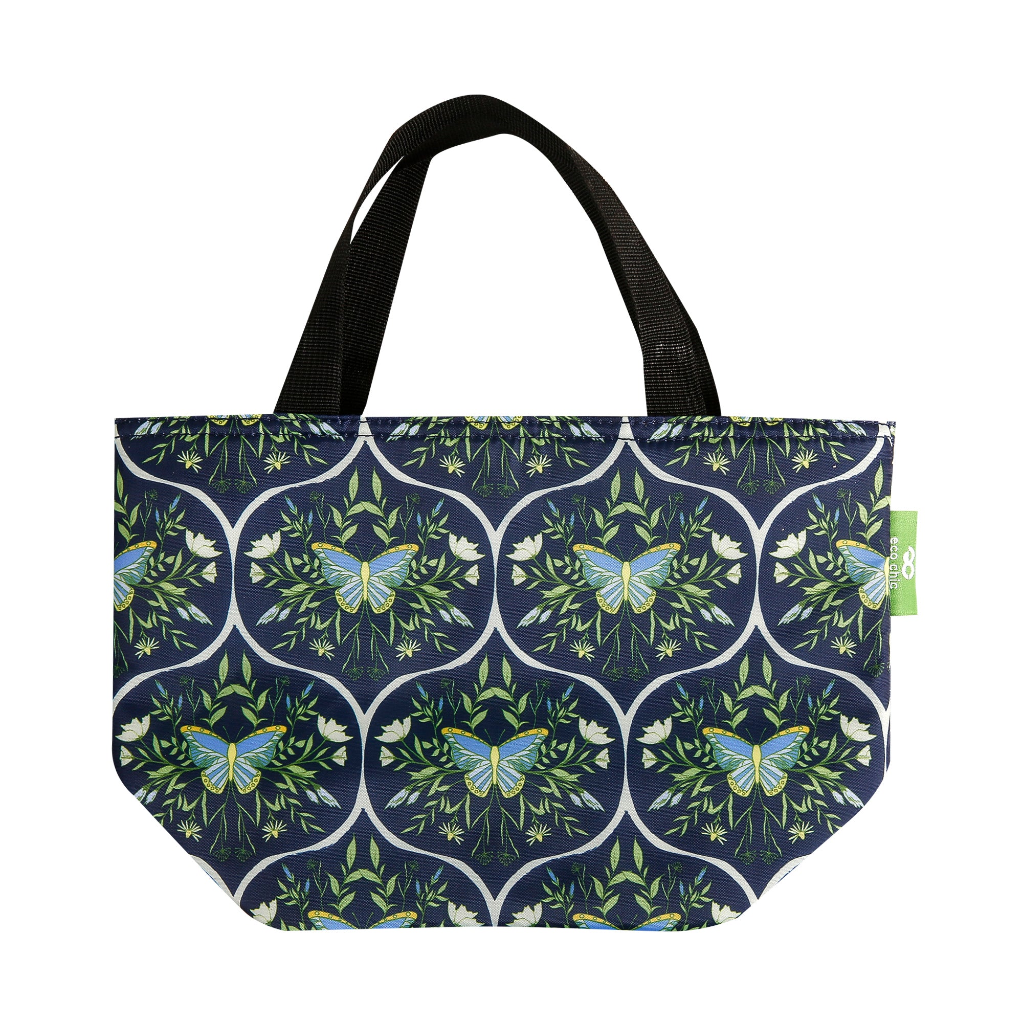 C103NY - Eco Chic Lightweight Foldable Lunch Bag Butterflies Navy (Pack of 2)