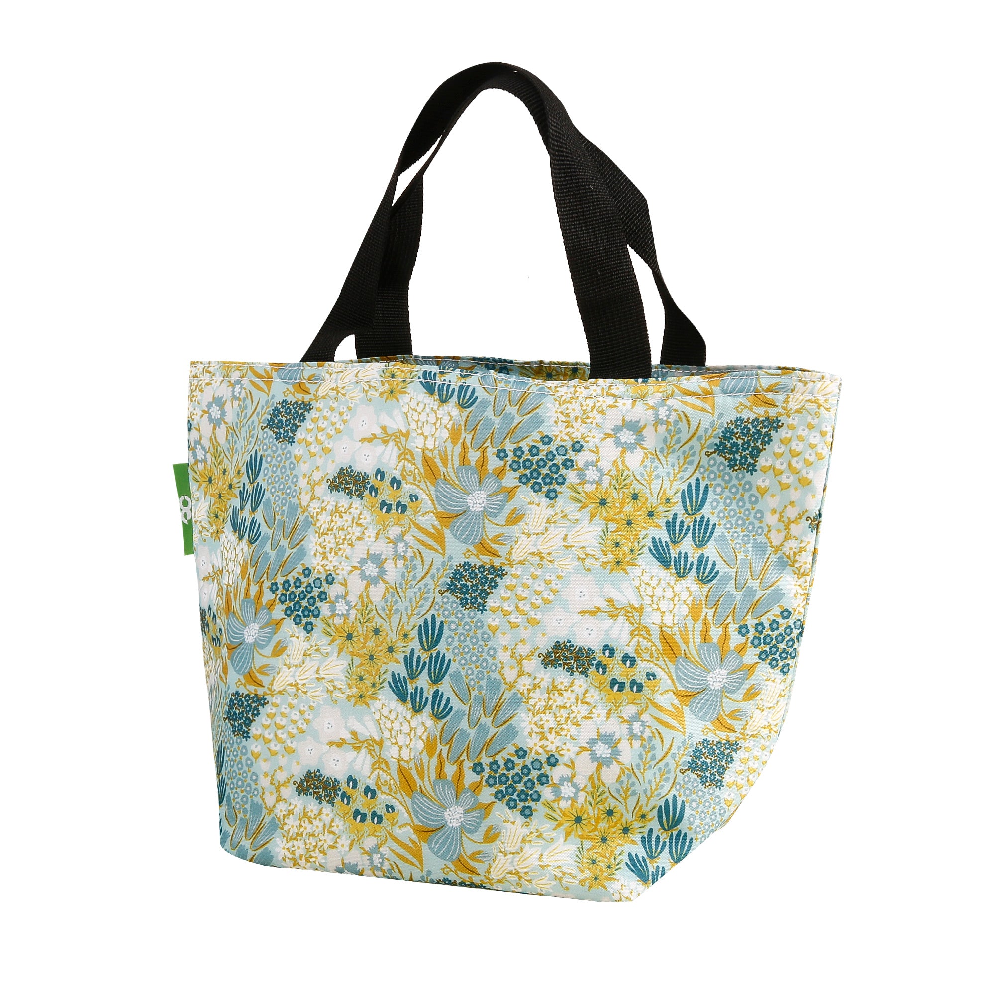 C104BU - Eco Chic Lightweight Foldable Lunch Bag Mixed Flowers Blue (Pack of 2)