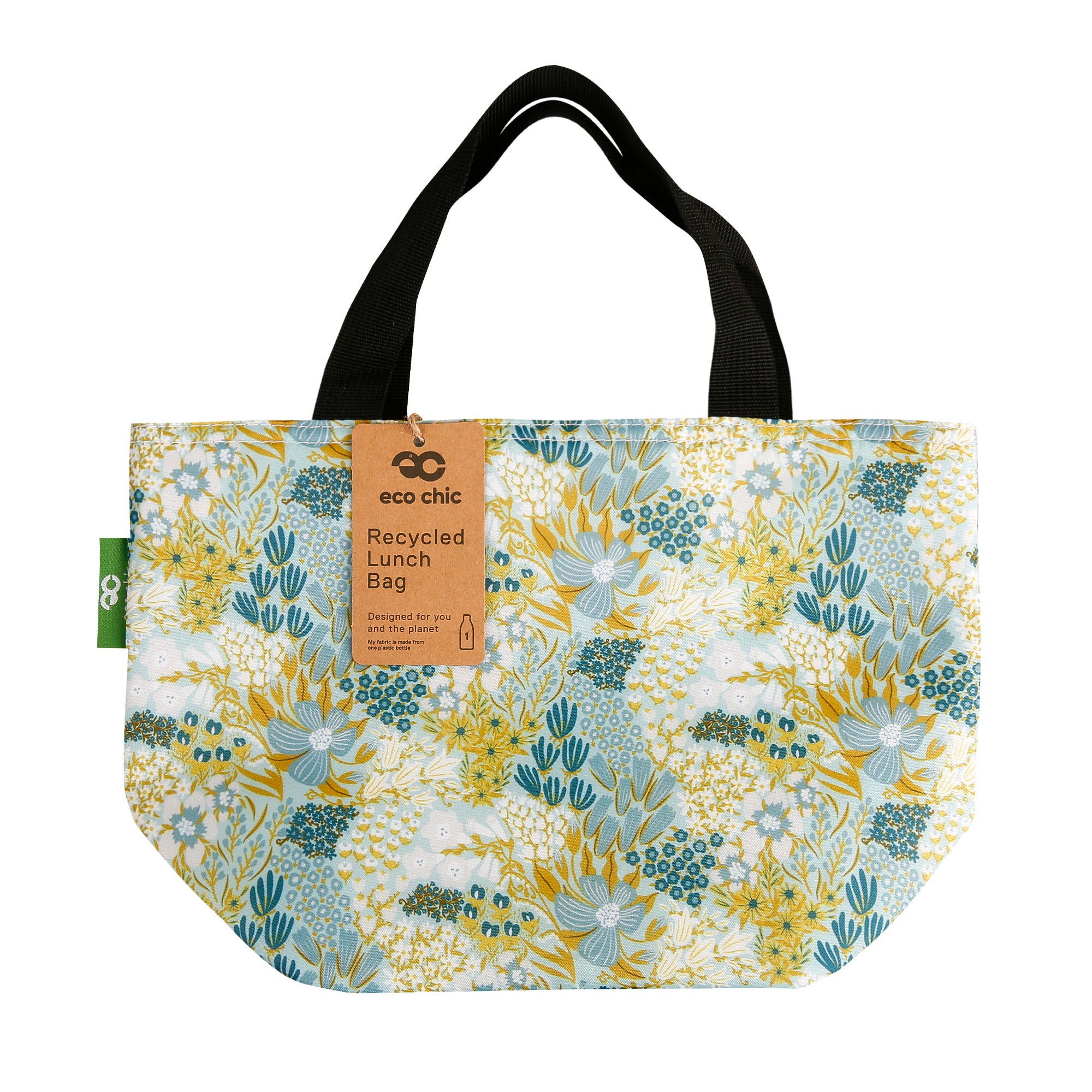 C104BU - Eco Chic Lightweight Foldable Lunch Bag Mixed Flowers Blue (Pack of 2)