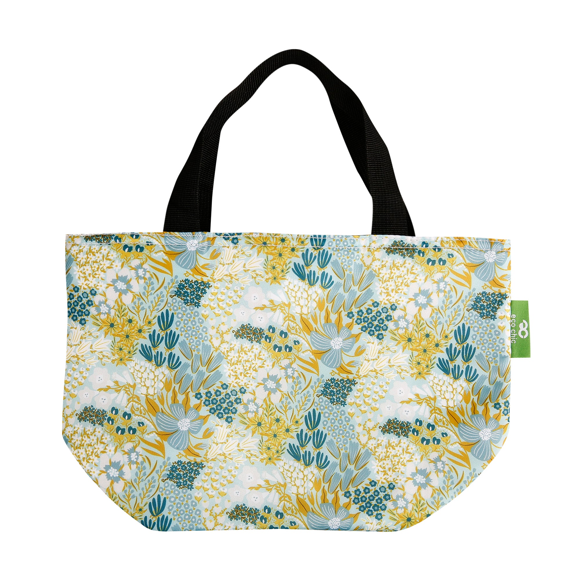 C104BU - Eco Chic Lightweight Foldable Lunch Bag Mixed Flowers Blue (Pack of 2)