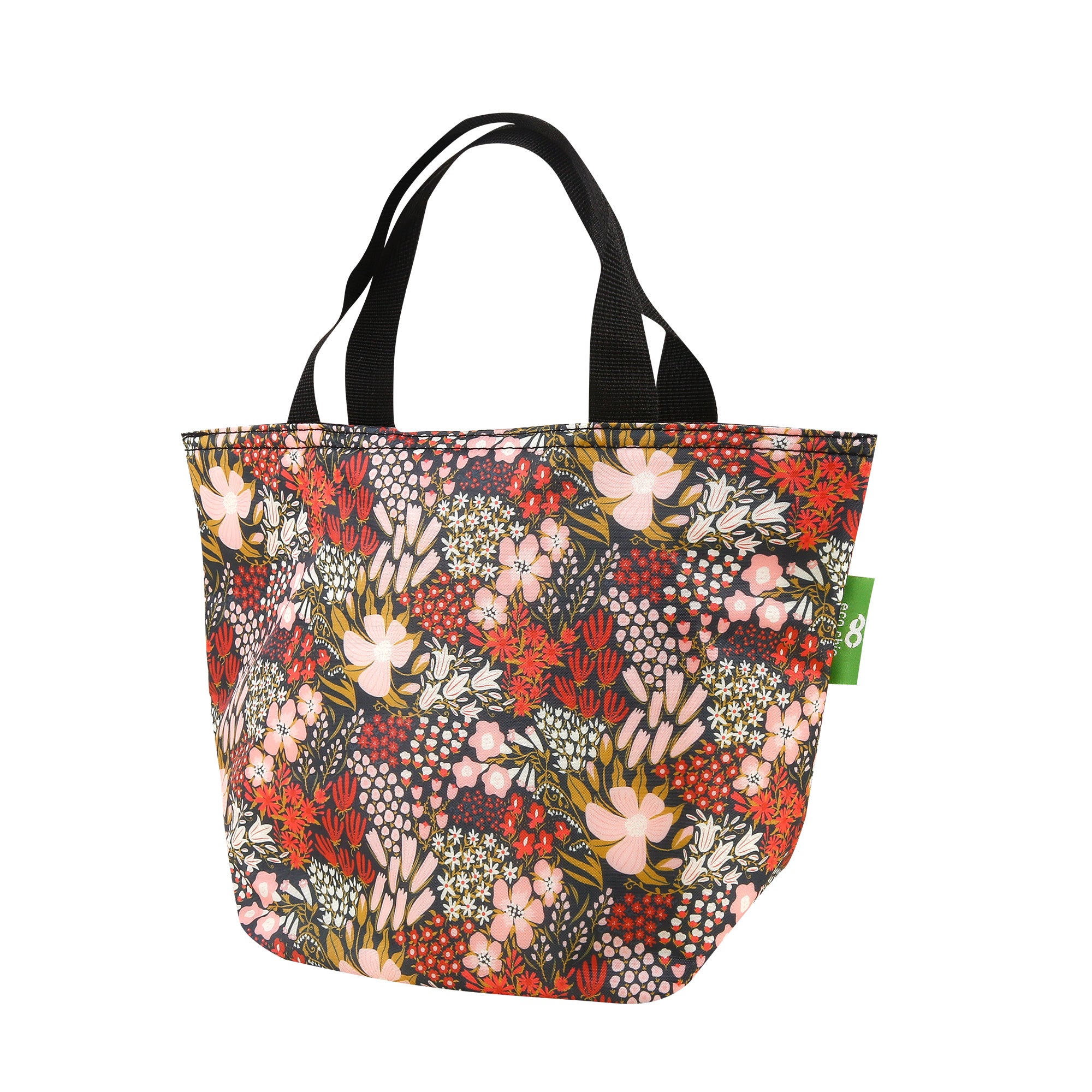 C104RD - Eco Chic Lightweight Foldable Lunch Bag Mixed Flowers Red (Pack of 2)