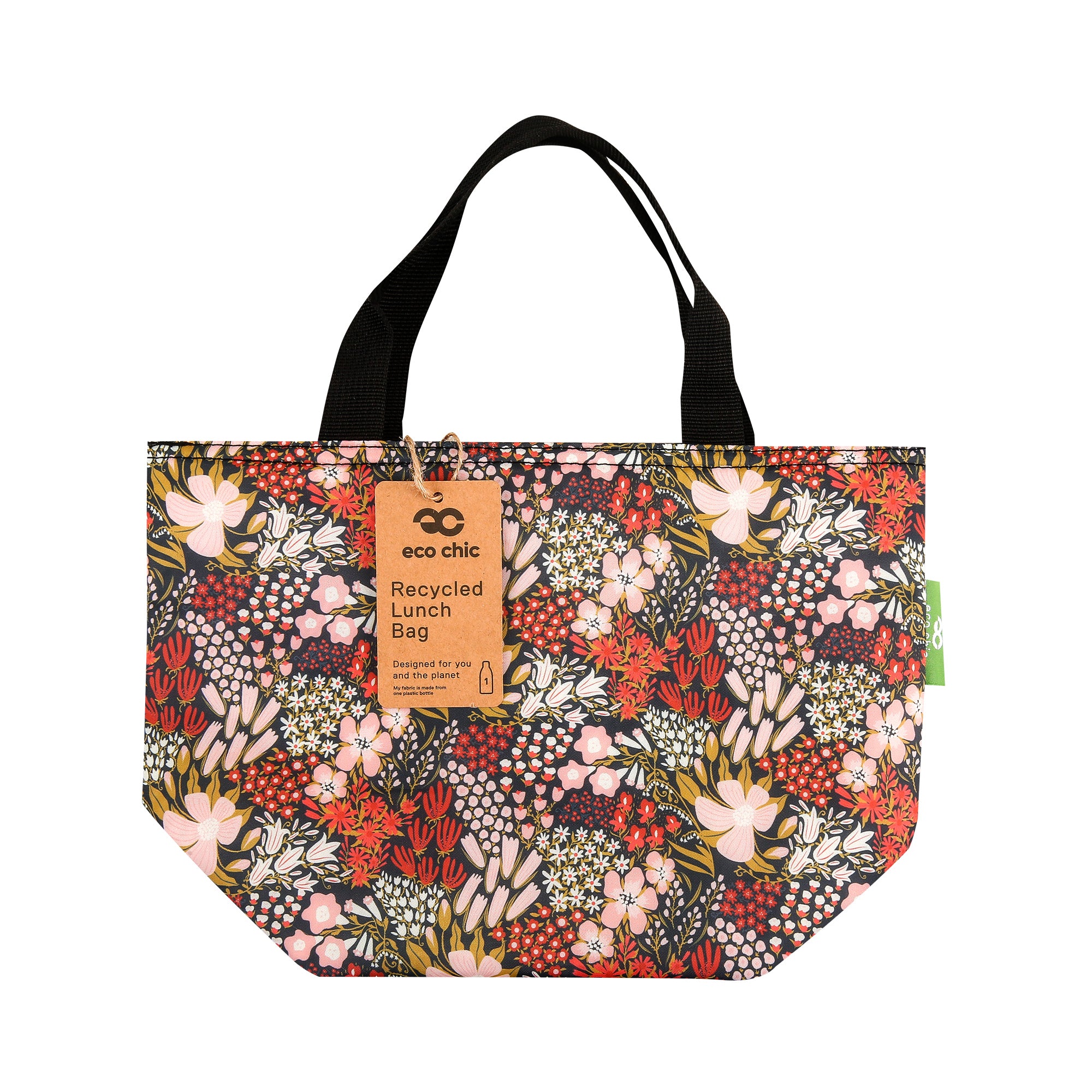 C104RD - Eco Chic Lightweight Foldable Lunch Bag Mixed Flowers Red (Pack of 2)