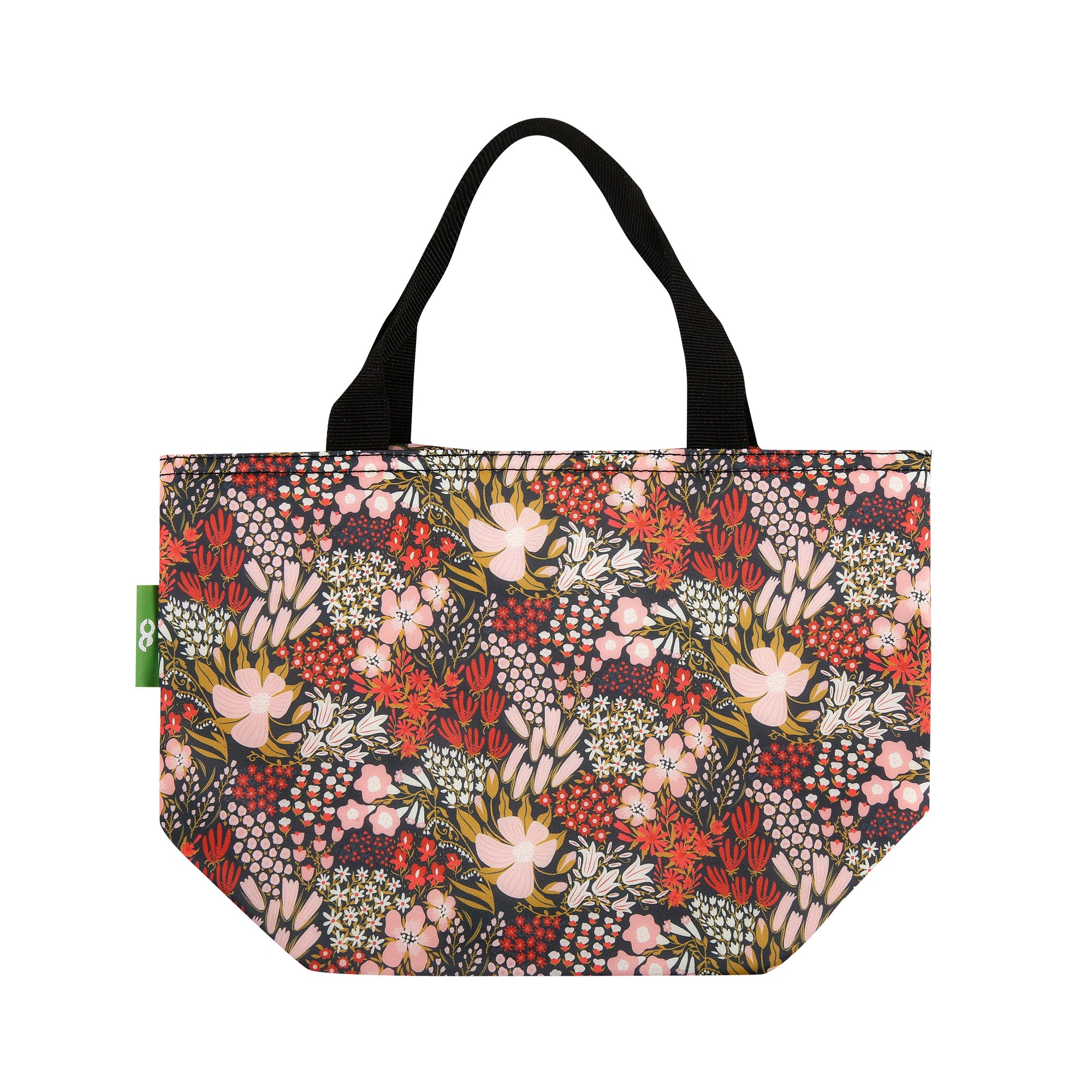 C104RD - Eco Chic Lightweight Foldable Lunch Bag Mixed Flowers Red (Pack of 2)