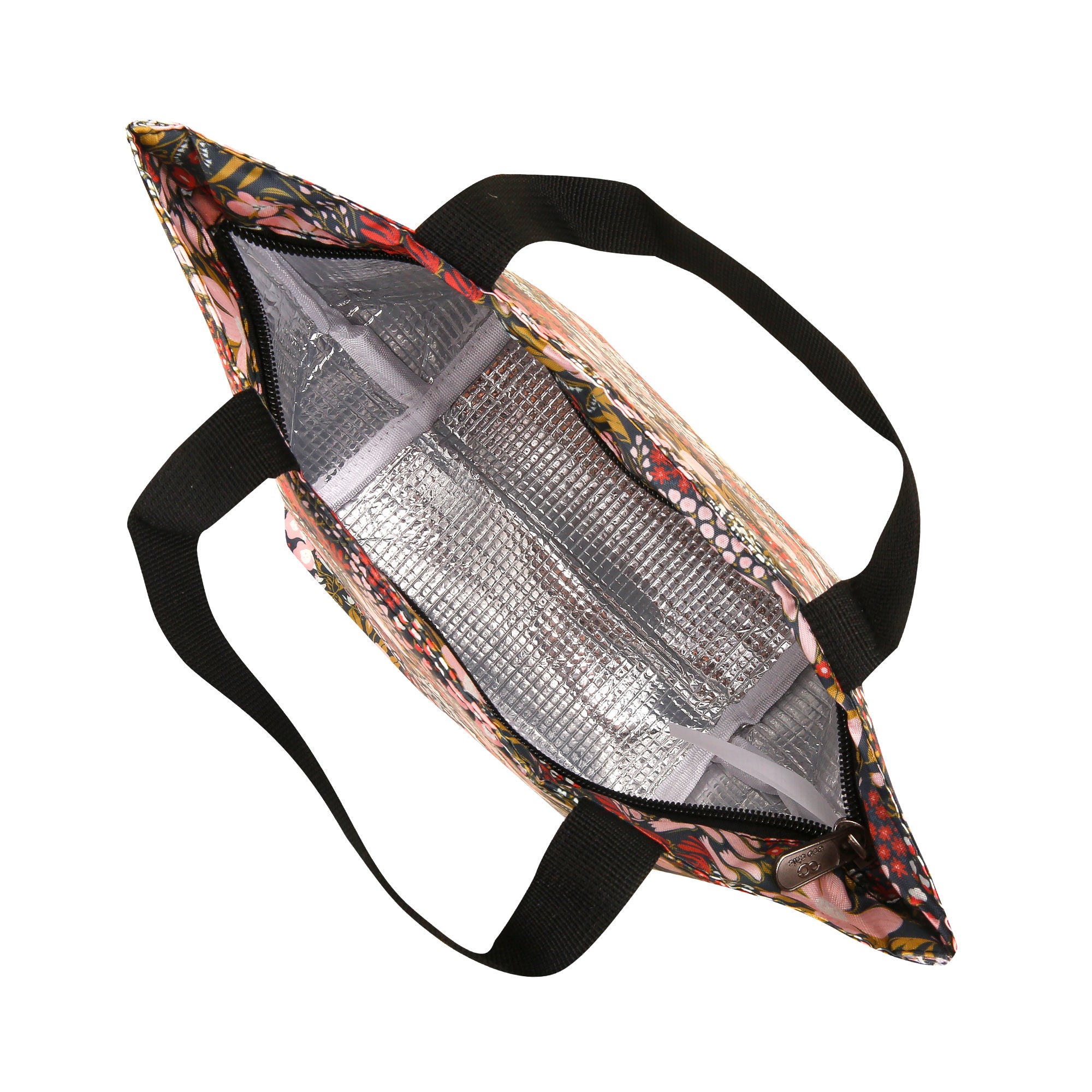 C104RD - Eco Chic Lightweight Foldable Lunch Bag Mixed Flowers Red (Pack of 2)