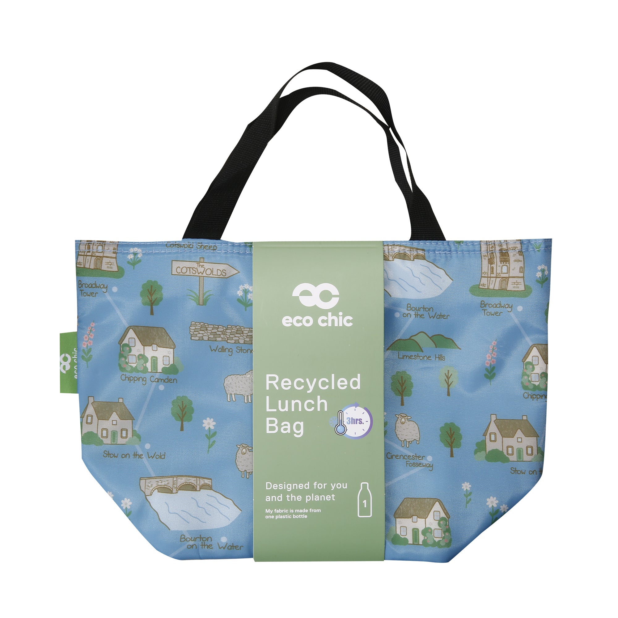 C106BU - Eco Chic Lightweight Foldable Lunch Bag Cotswolds Blue (Pack of 2)